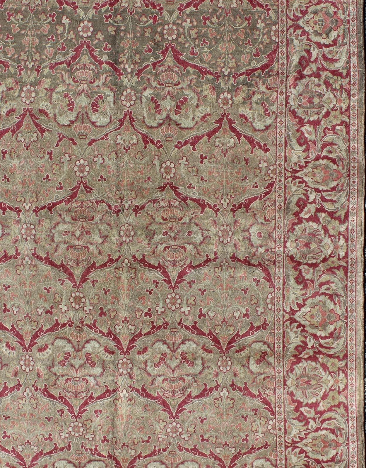 Oushak Vintage Turkish Sivas Rug in Burgundy Red, Cream, & Taupe with All-Over Design For Sale
