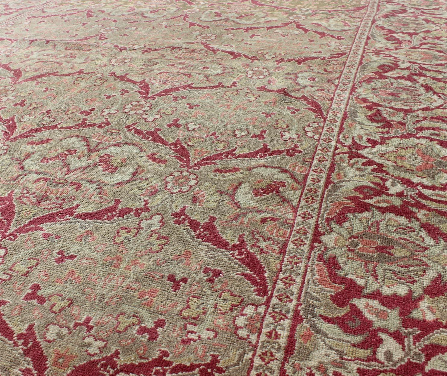 Vintage Turkish Sivas Rug in Burgundy Red, Cream, & Taupe with All-Over Design In Good Condition For Sale In Atlanta, GA