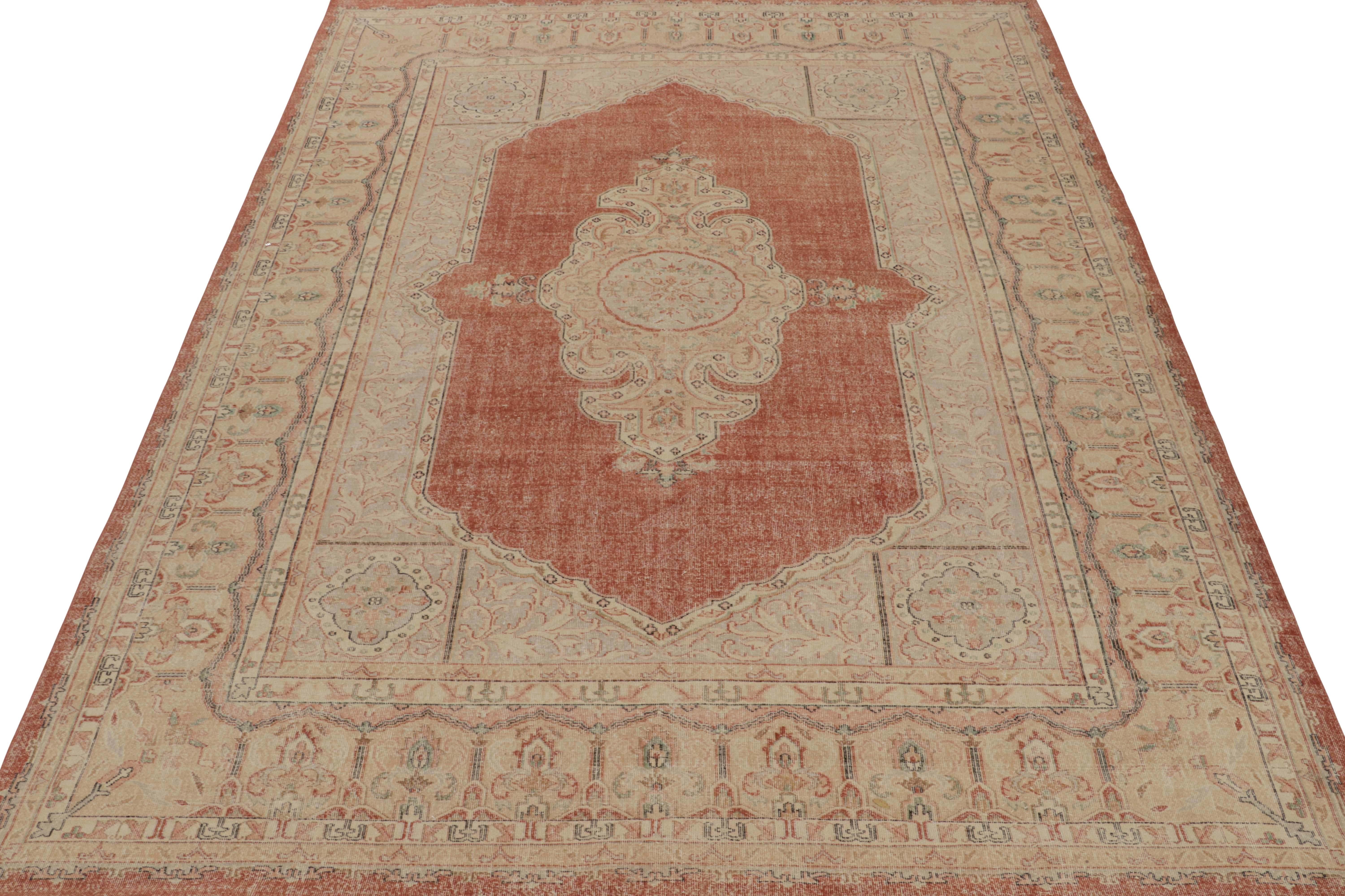 Hand-Knotted Vintage Turkish Sivas Rug in Rust Blue and Pink Floral Medallion by Rug & Kilim For Sale