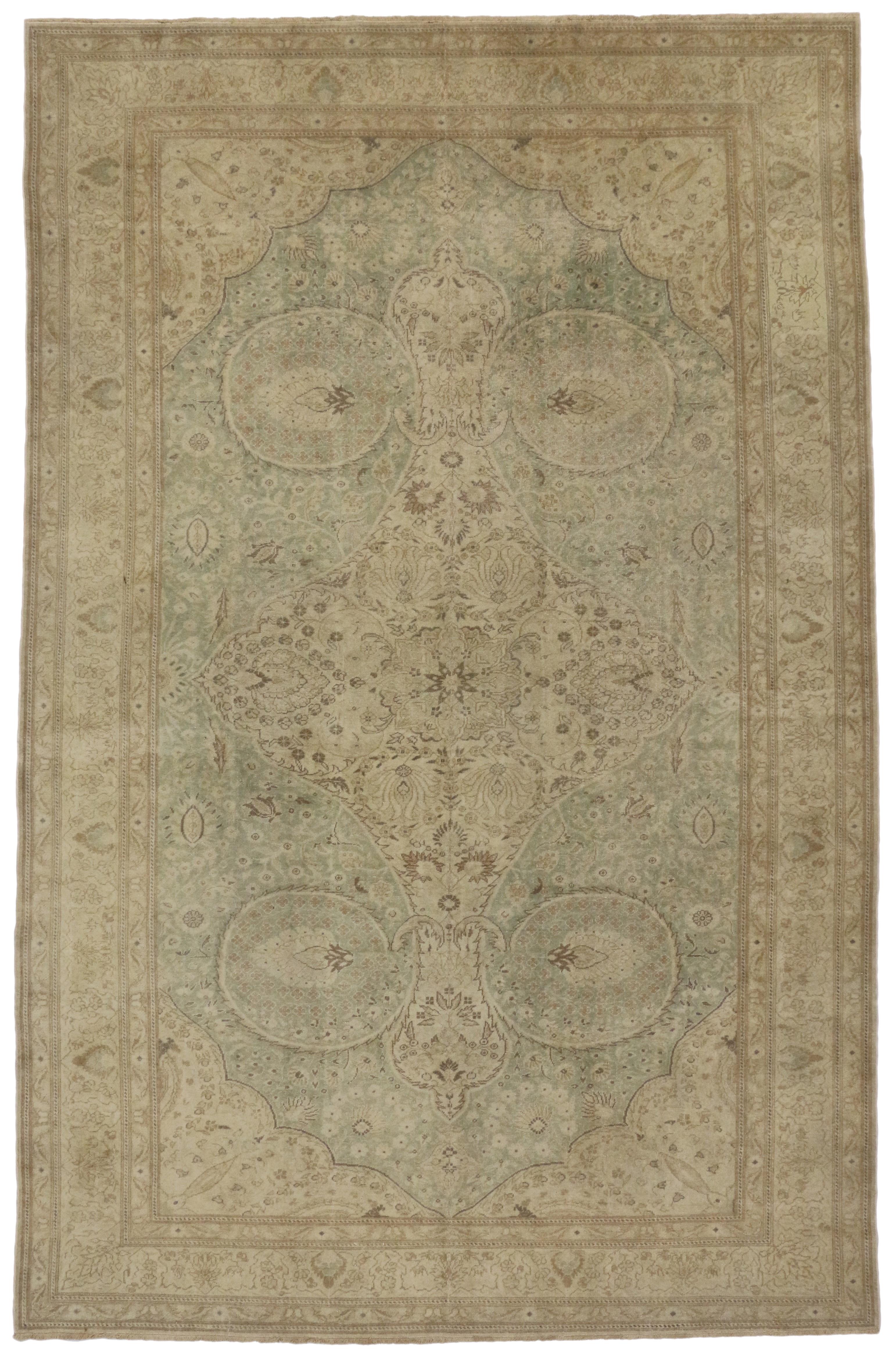 Distressed Vintage Turkish Sivas Rug with Modern Rustic Cotswold Cottage Style For Sale 7