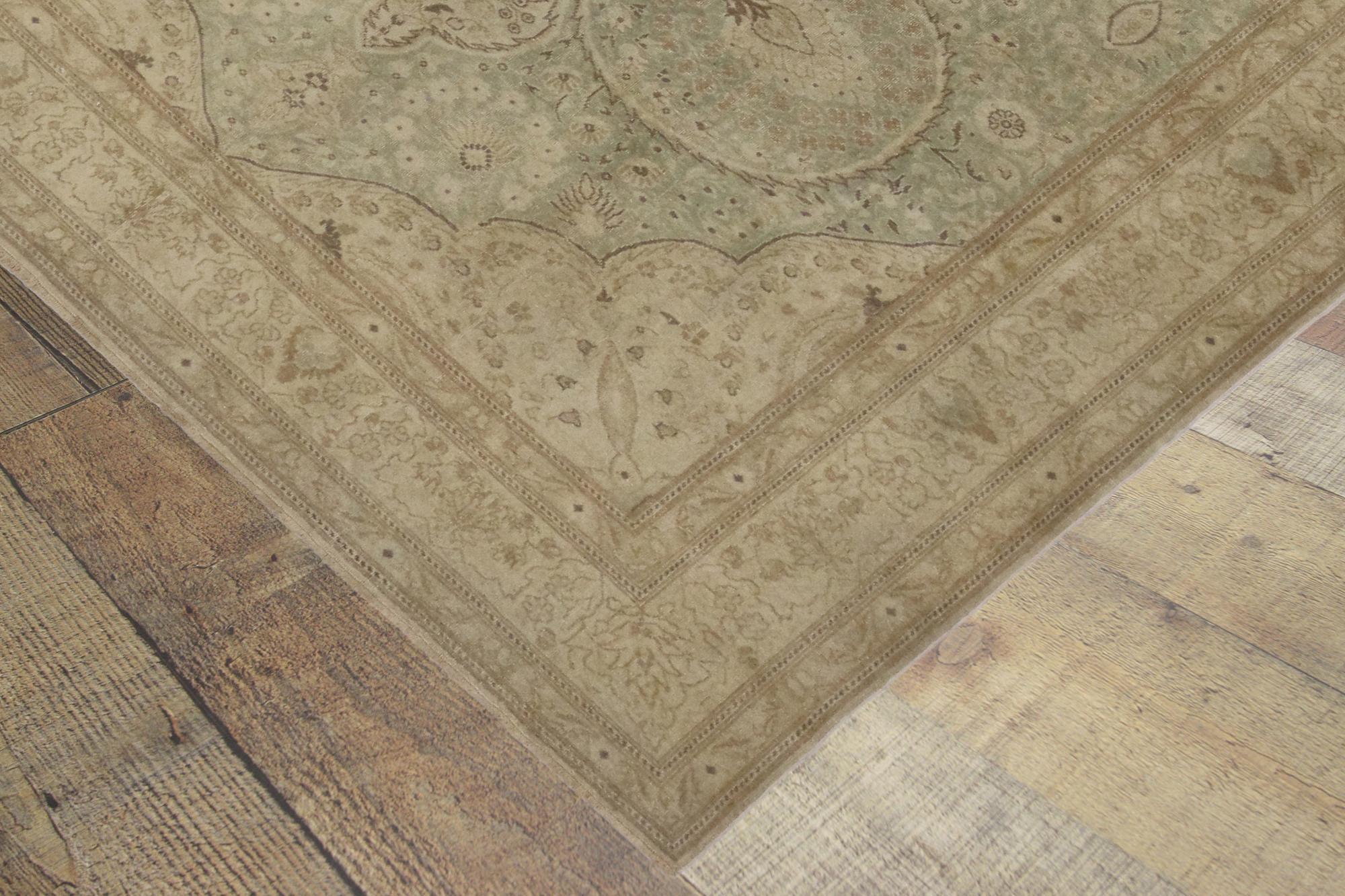 Distressed Vintage Turkish Sivas Rug with Modern Rustic Cotswold Cottage Style For Sale 2