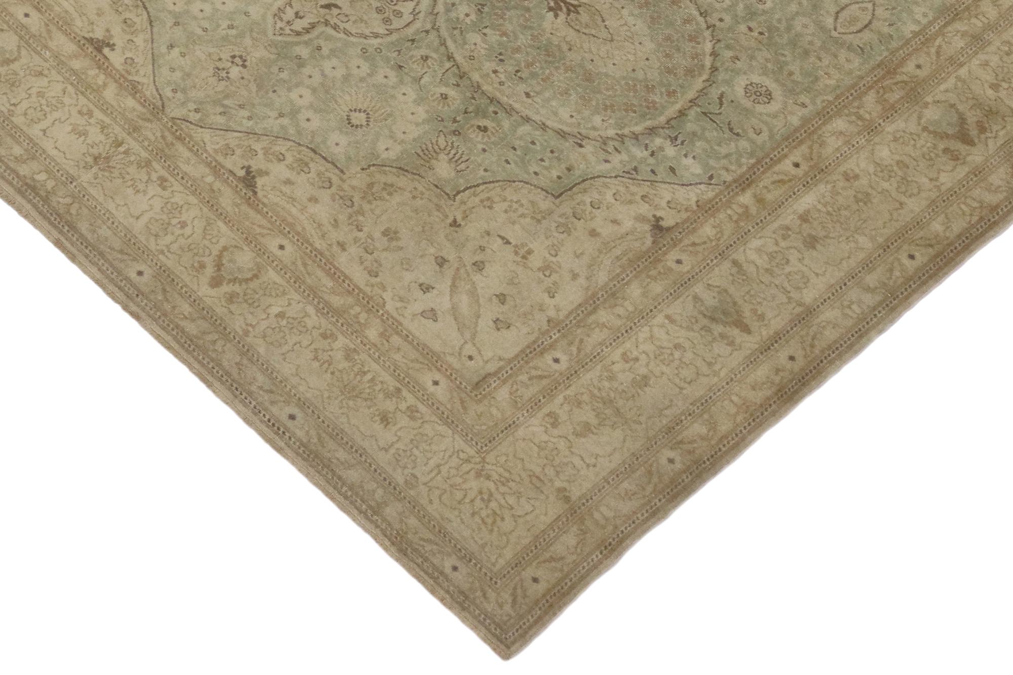 Gustavian Distressed Vintage Turkish Sivas Rug with Modern Rustic Cotswold Cottage Style For Sale