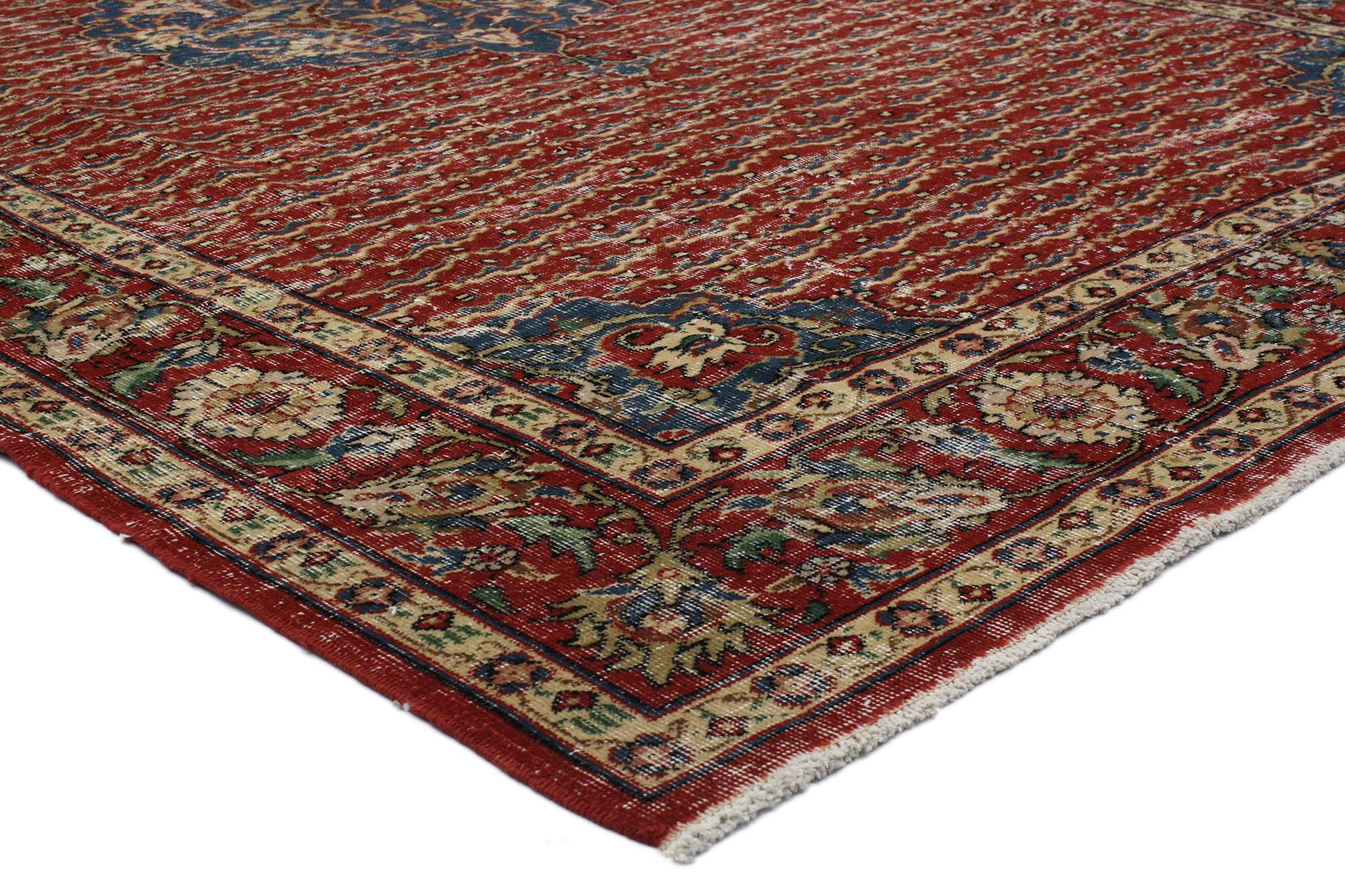 51538 Rustic Vintage Turkish Sivas Rug, 06'07  X 10'01.
Rustic charm meets traditional sensibility in this hand knotted vintage Turkish Sivas rug. The decorative elegance and time-softened color palette woven into this piece work together creating a