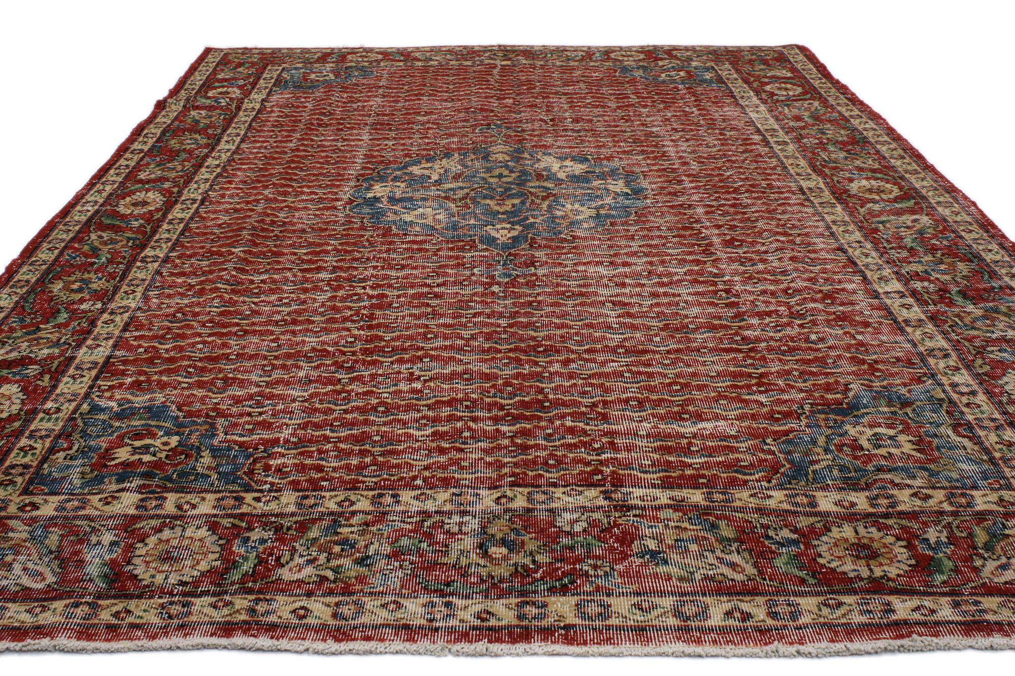Hand-Knotted Vintage Turkish Sivas Rug, Rustic Charm Meets Traditional Sensibility For Sale