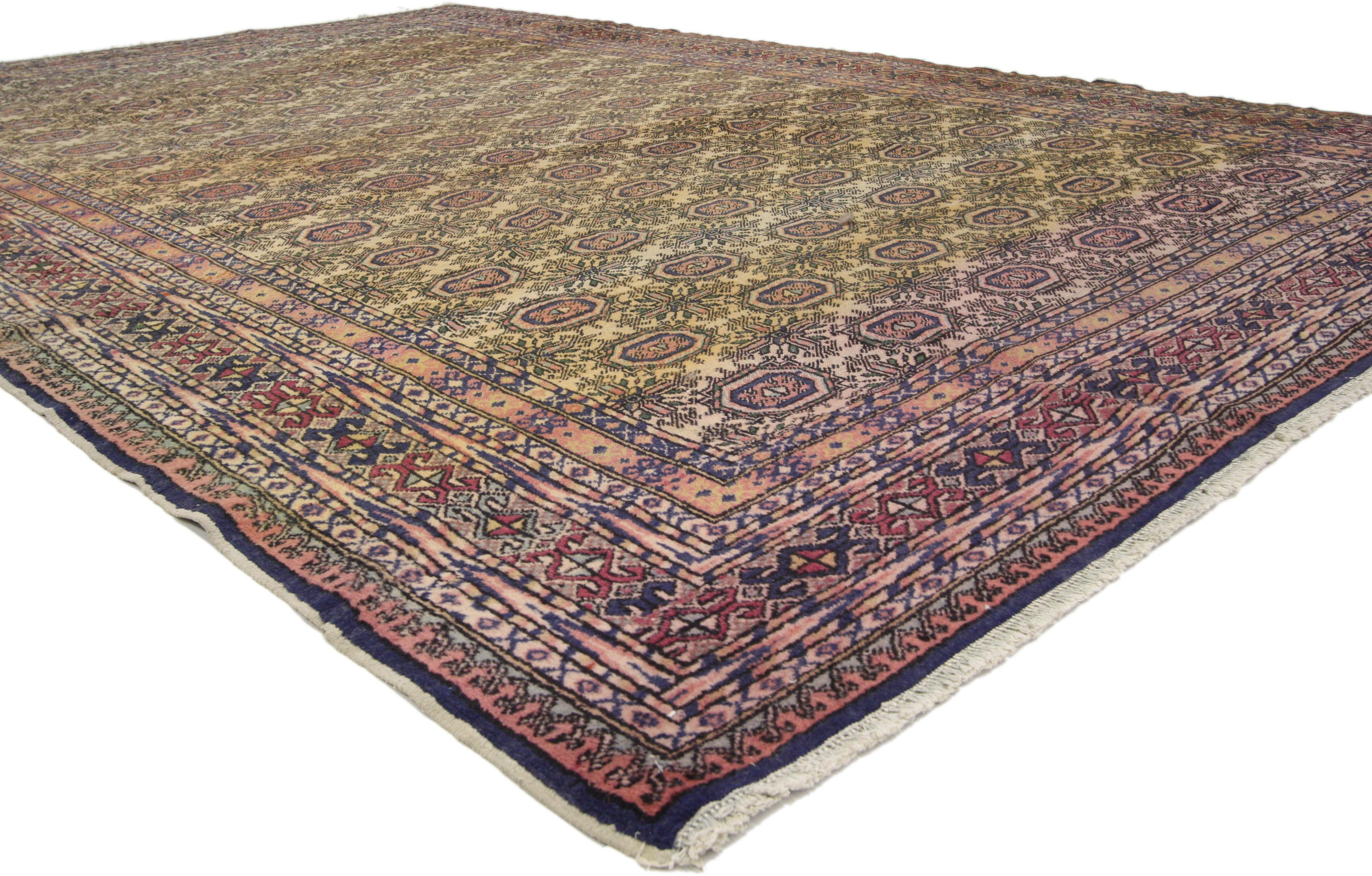 Hand-Knotted Vintage Turkish Sivas Rug with Bohemian Style, Pink and Purple Hues