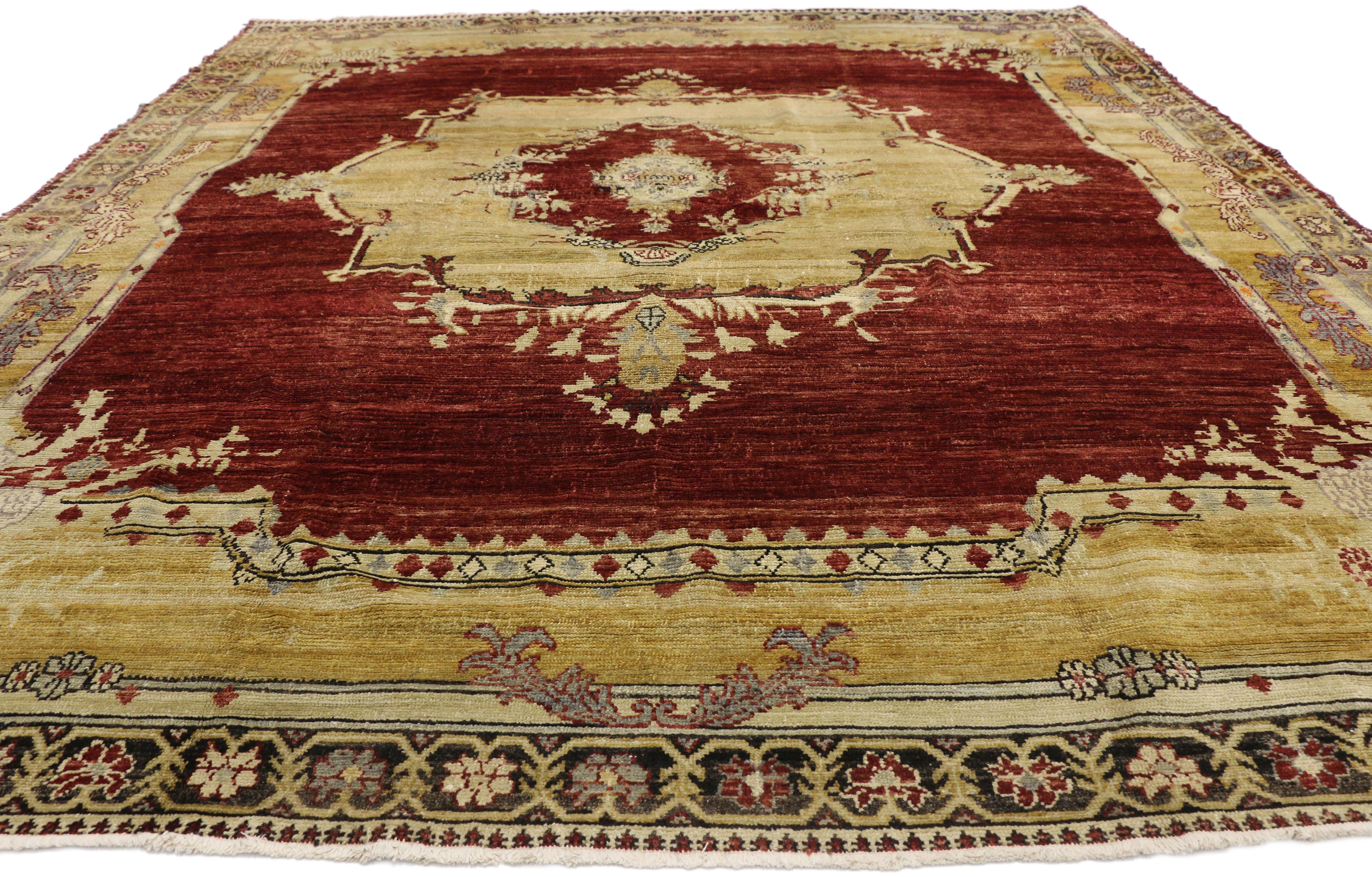 Hand-Knotted Vintage Turkish Sivas Rug with Byzantine and Gothic Revival Style For Sale