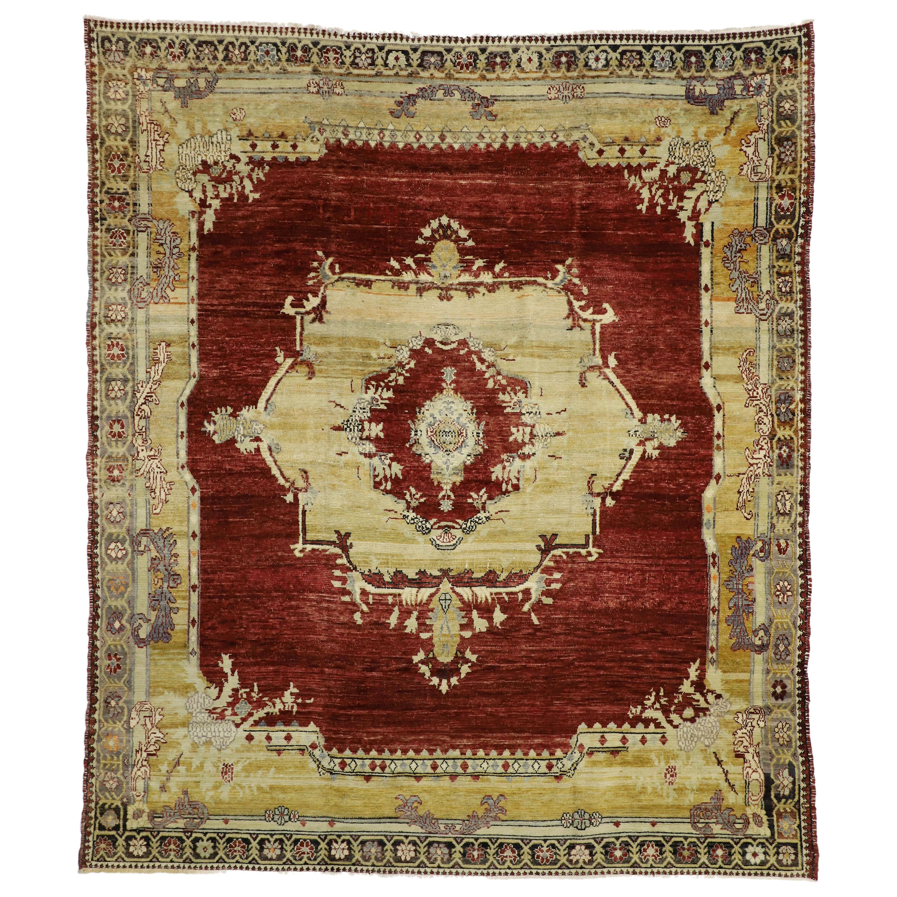 Vintage Turkish Sivas Rug with Byzantine and Gothic Revival Style For Sale