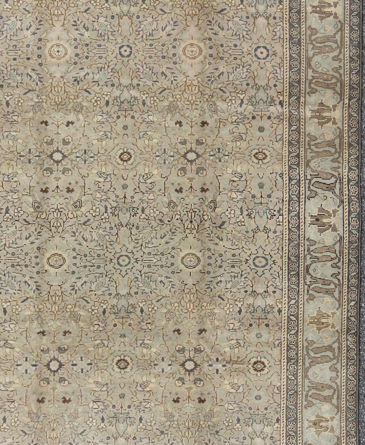 Oushak Vintage Turkish Sivas Rug with Floral Design in Earthy Neutrals  For Sale