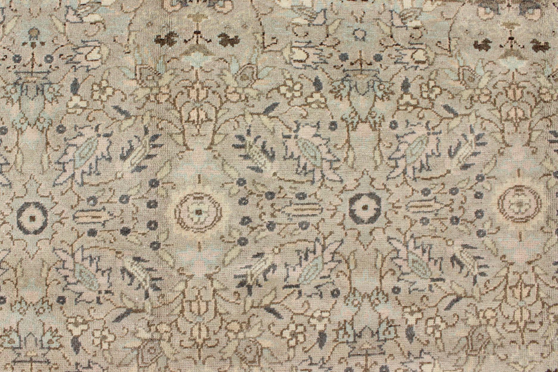 Wool Vintage Turkish Sivas Rug with Floral Design in Earthy Neutrals  For Sale