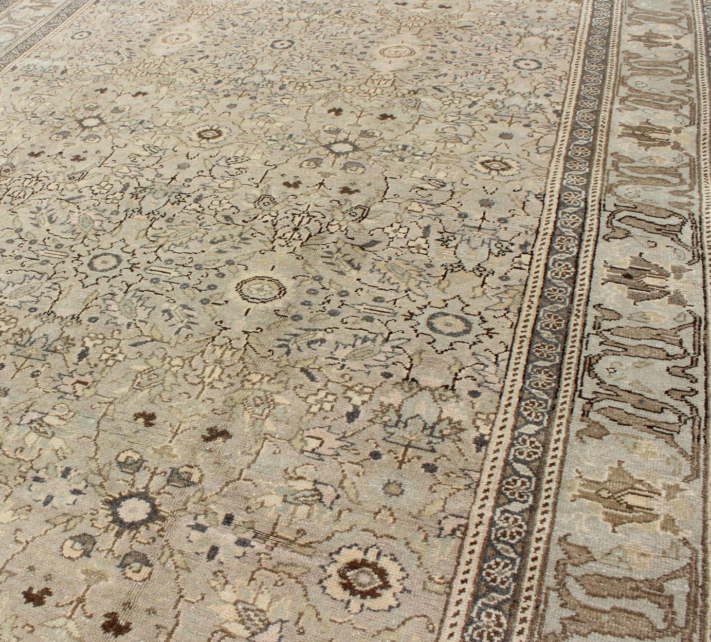 Vintage Turkish Sivas Rug with Floral Design in Earthy Neutrals  For Sale 1