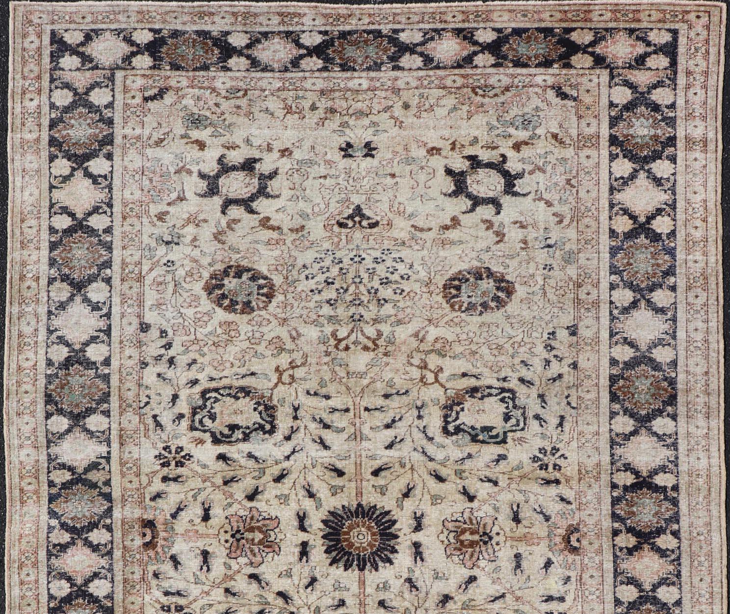 Vintage Türkisch Sivas Teppich mit floralen Mustern in Elfenbein und Brown 6'2 