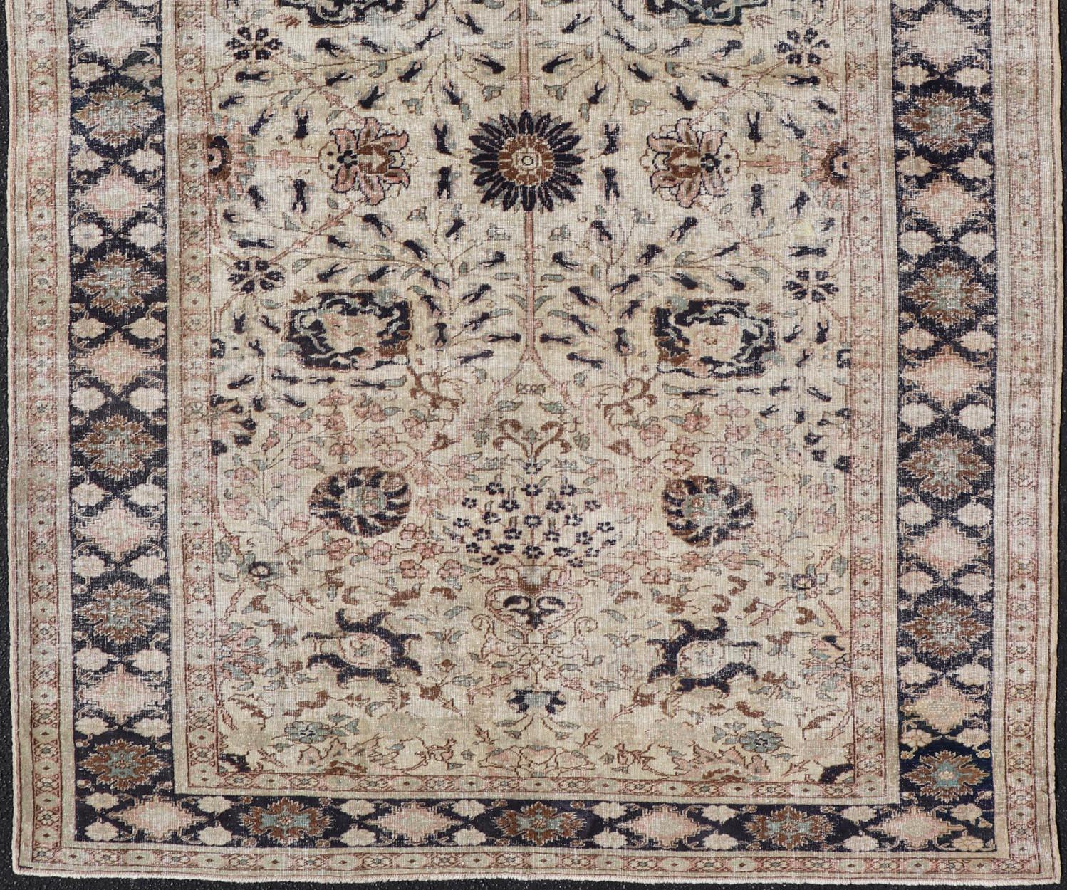 Vintage Türkisch Sivas Teppich mit floralen Mustern in Elfenbein und Brown 6'2 