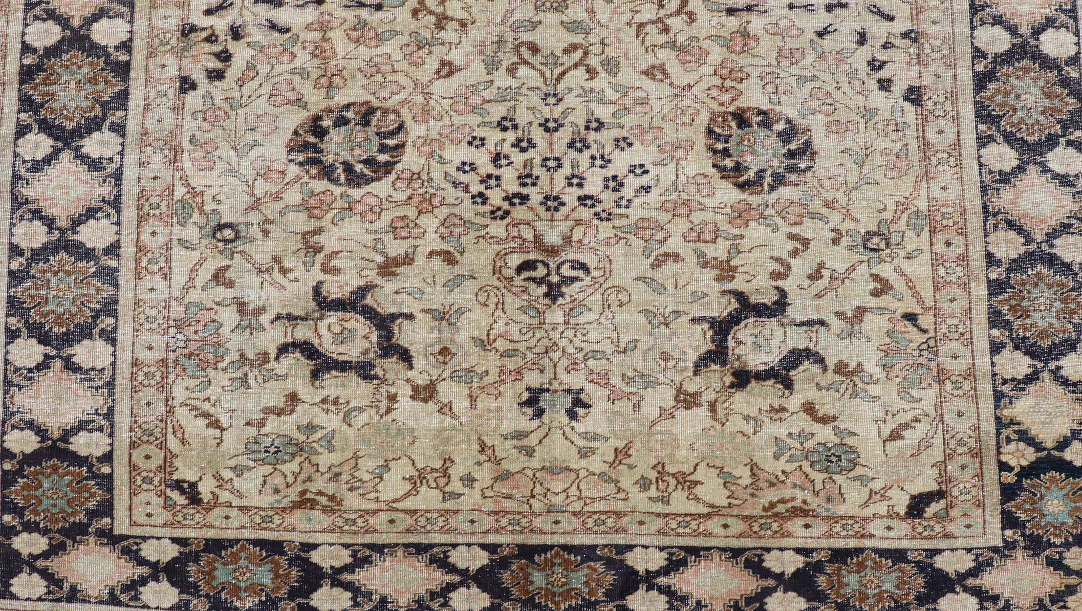 Vintage Türkisch Sivas Teppich mit floralen Mustern in Elfenbein und Brown 6'2 