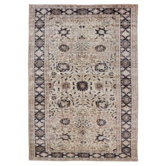 Alfombra turca vintage de Sivas con motivos florales en marfil y marrón 6'2 "X9'4" (6'2 "X9'4")