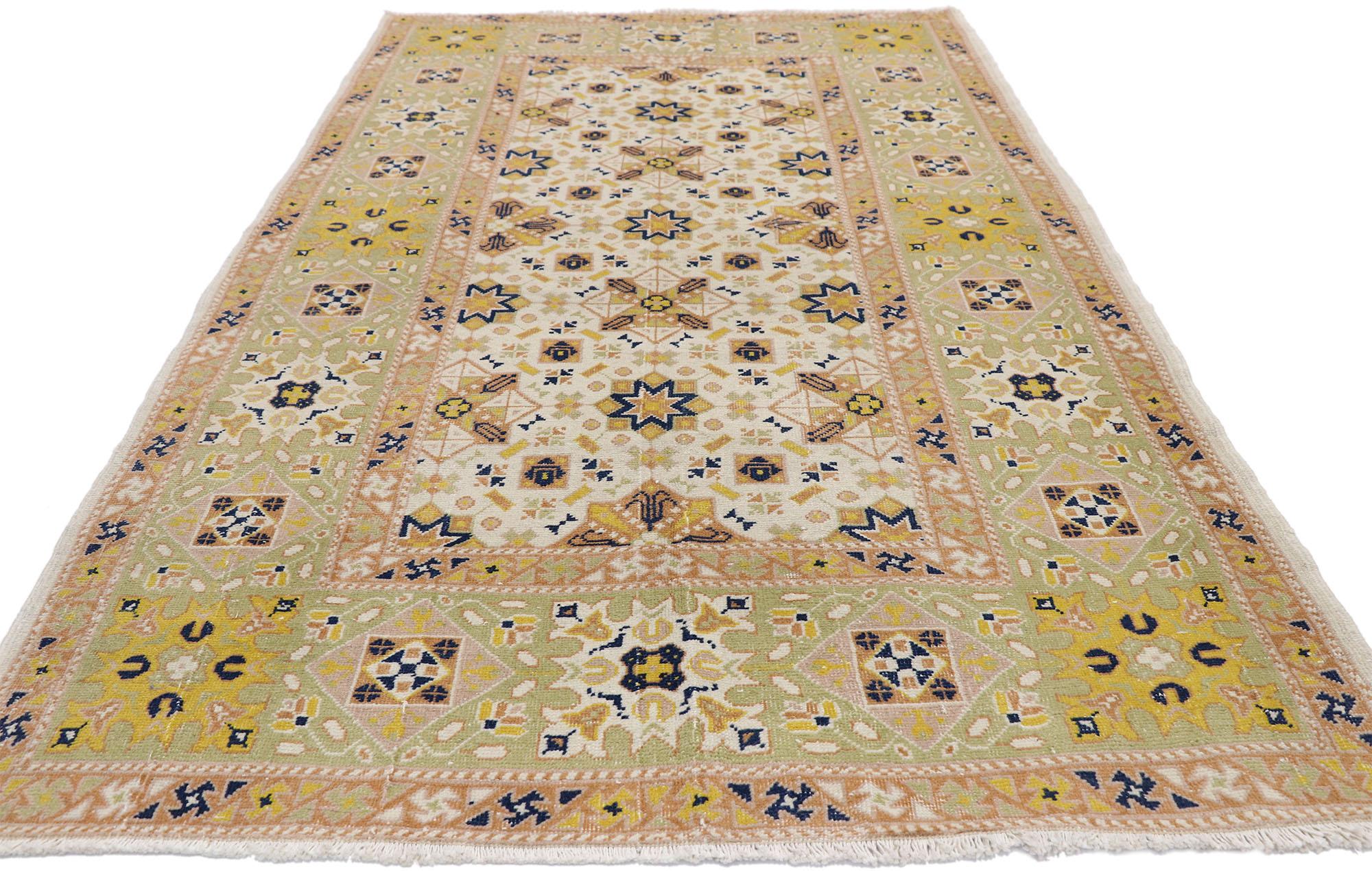 Hand-Knotted Vintage Turkish Sivas Rug with Geometric Design and Islamic Tile Art Style For Sale