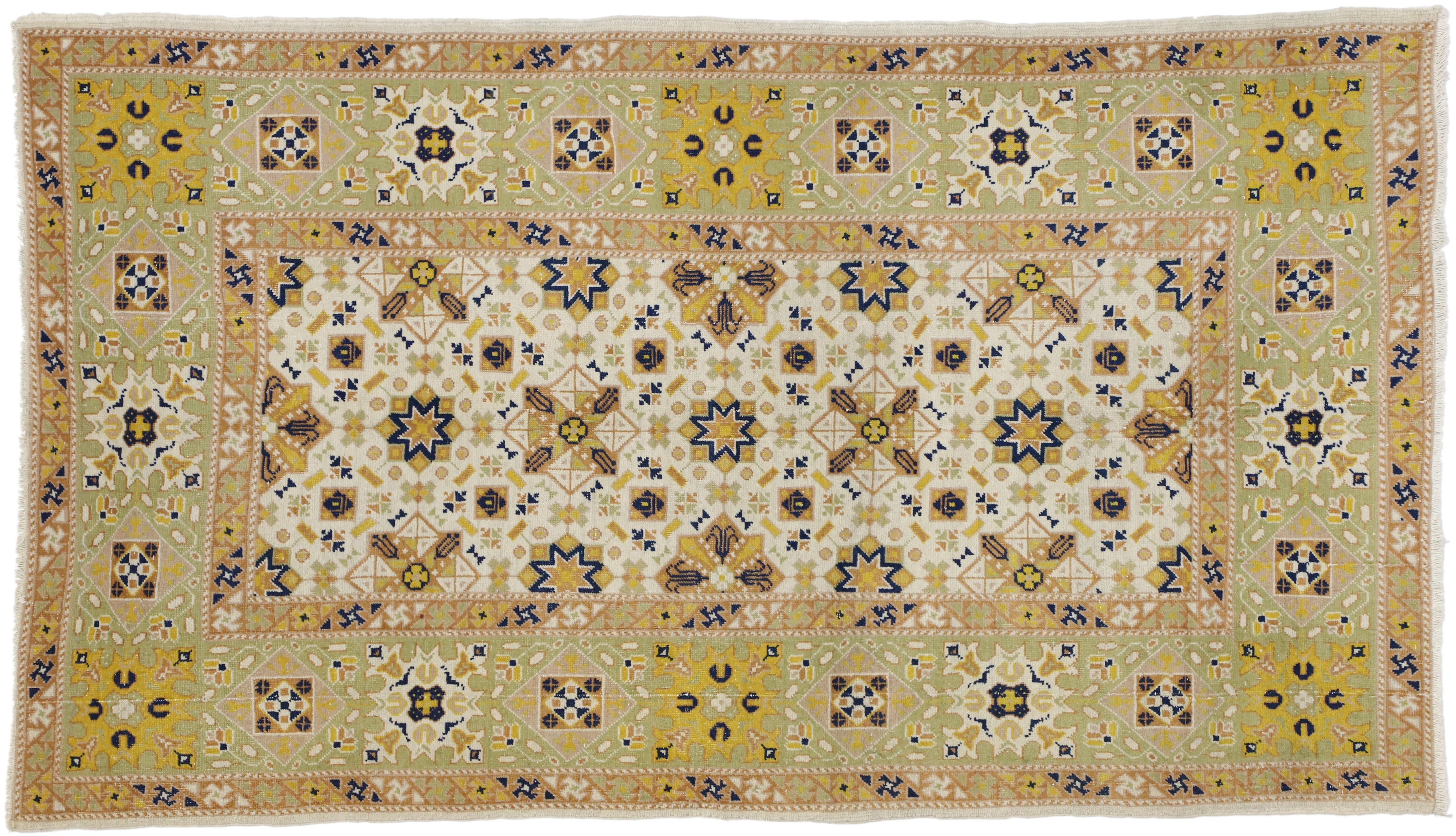 Wool Vintage Turkish Sivas Rug with Geometric Design and Islamic Tile Art Style For Sale