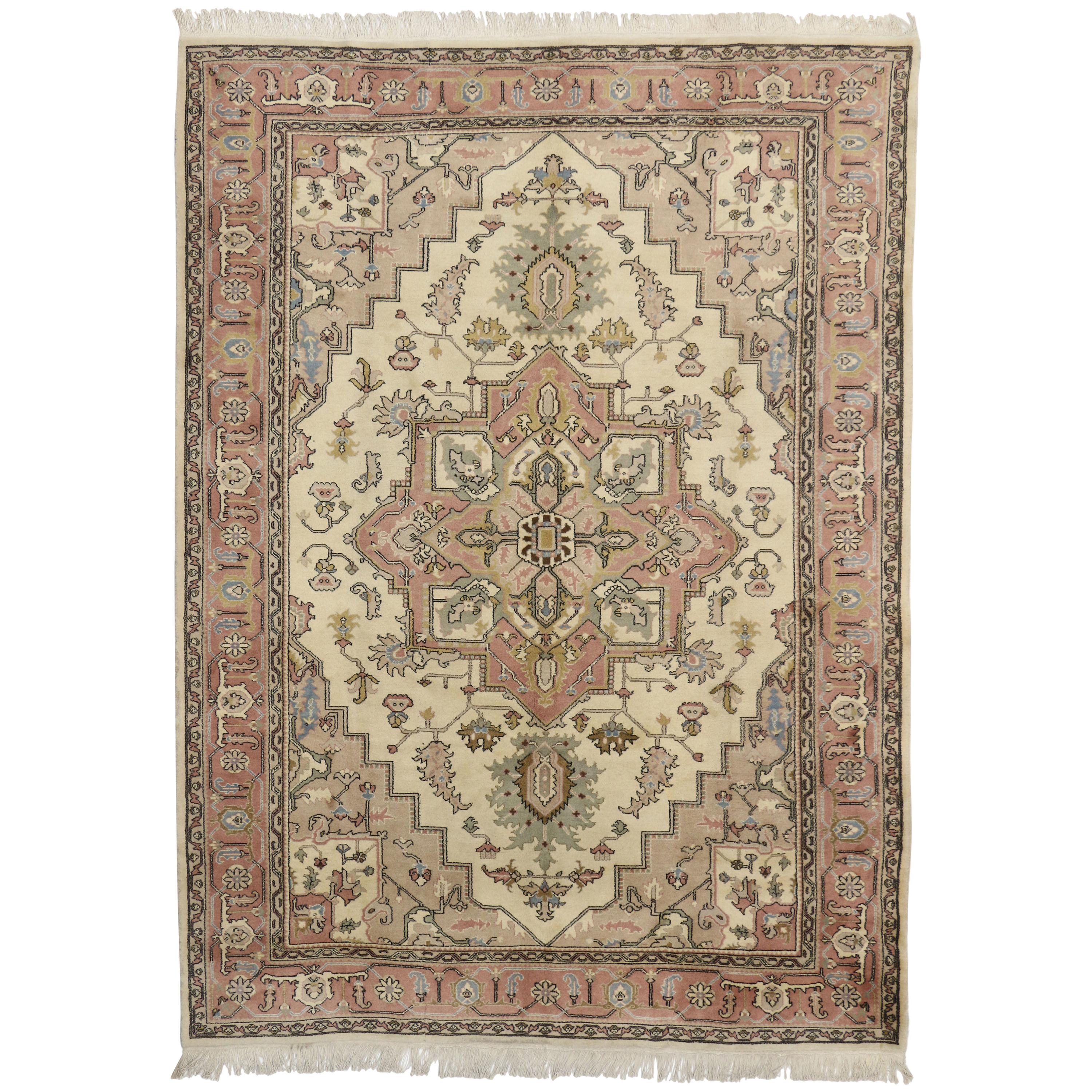 Tappeto vintage turco Sivas con design Heriz-Serapi e stile provinciale francese in vendita