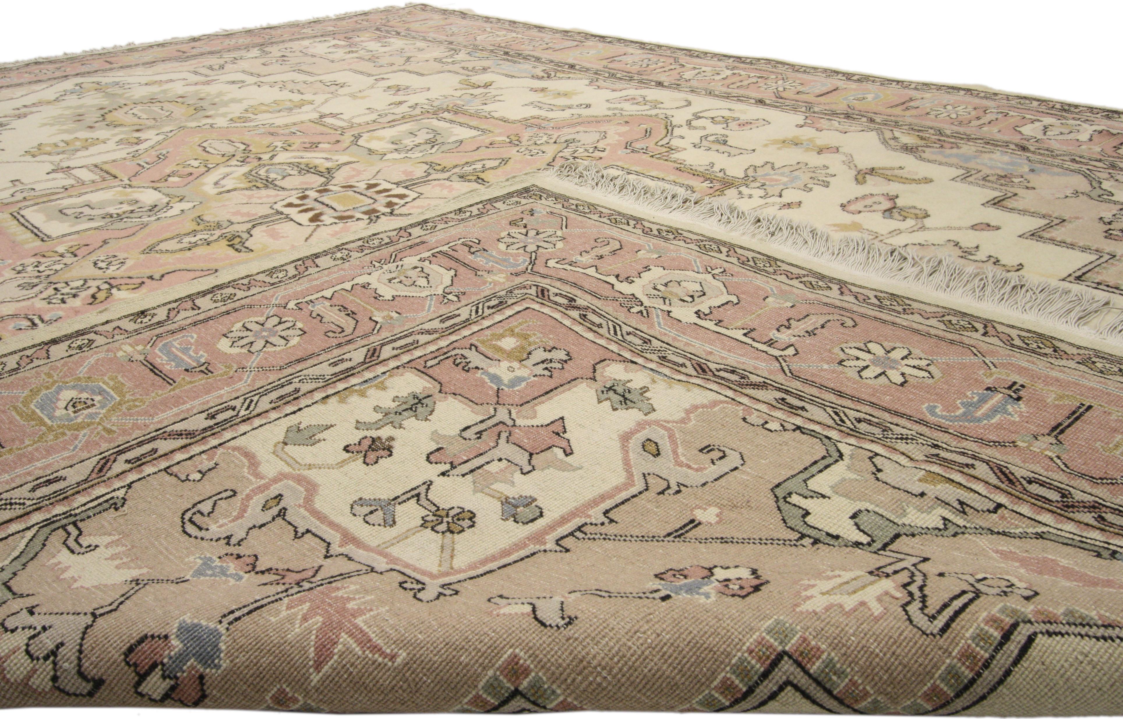 Hand-Knotted Vintage Turkish Sivas Rug with Heriz-Serapi Design and French Provincial Style For Sale