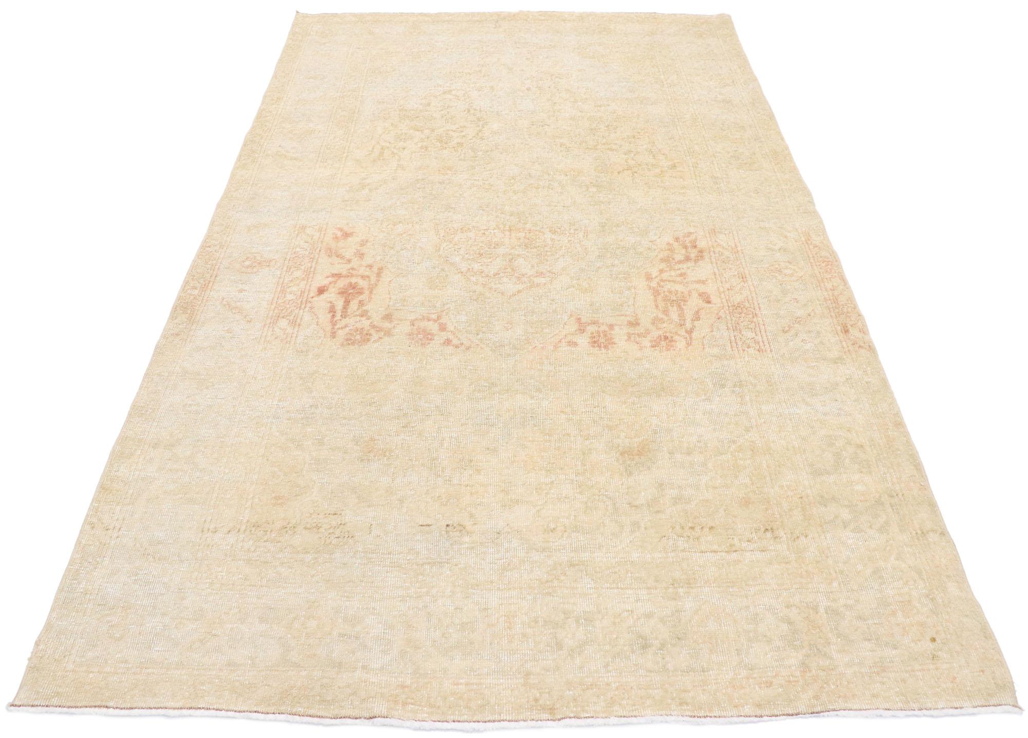 Oushak Vintage Turkish Sivas Rug with Romantic English Country Cottage Style For Sale