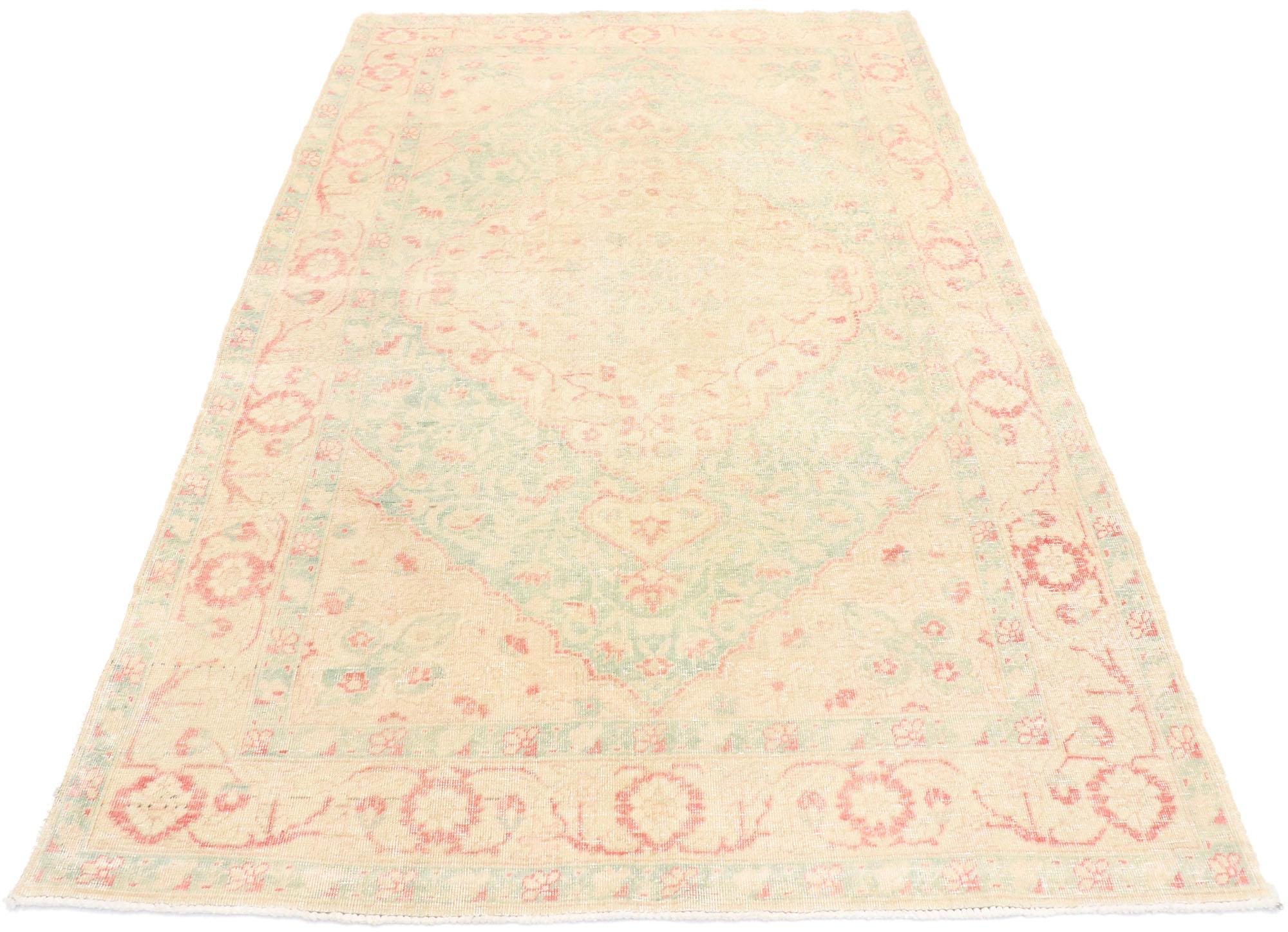 Gustavian Vintage Turkish Sivas Rug with Romantic English Country Cottage Style For Sale
