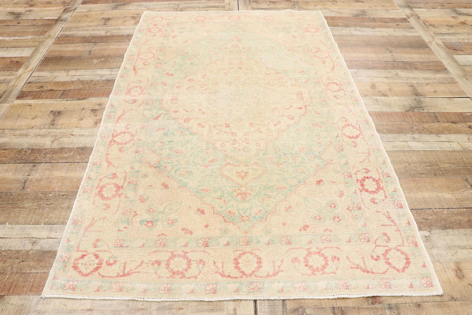 Wool Vintage Turkish Sivas Rug with Romantic English Country Cottage Style For Sale