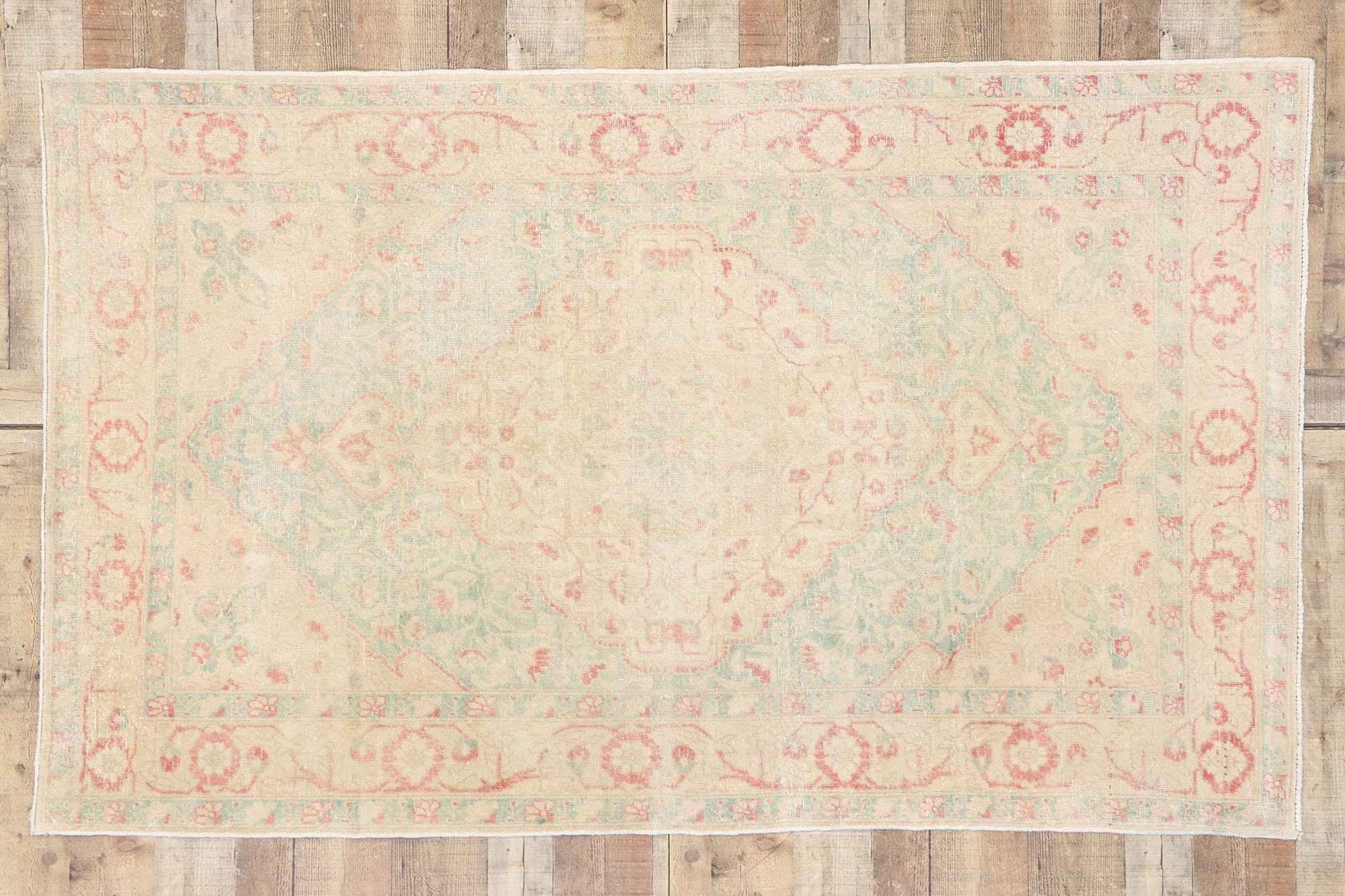 Vintage Turkish Sivas Rug with Romantic English Country Cottage Style For Sale 1
