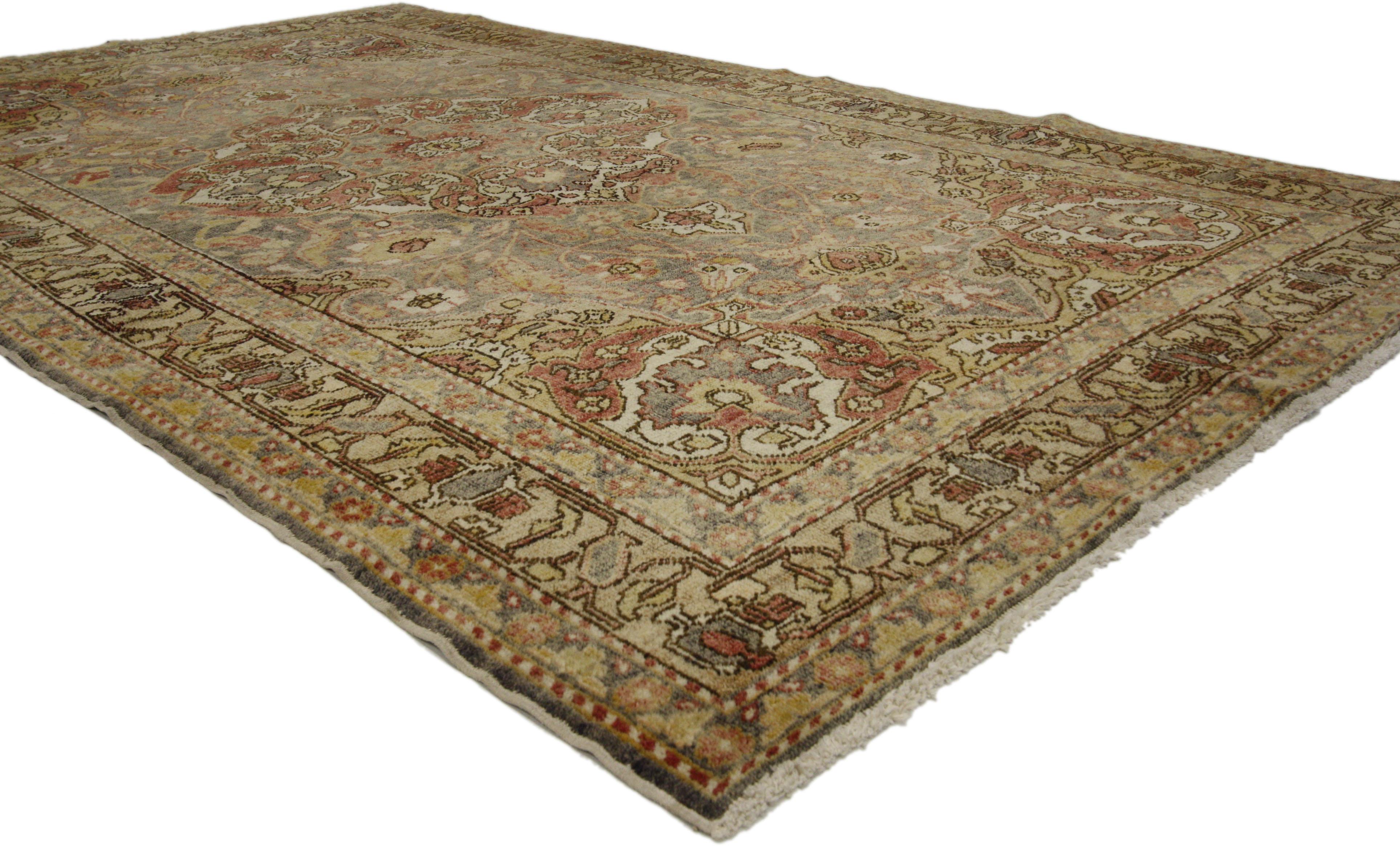 Hand-Knotted Vintage Turkish Sivas Rug with Rustic Cottage Arts & Crafts Style For Sale