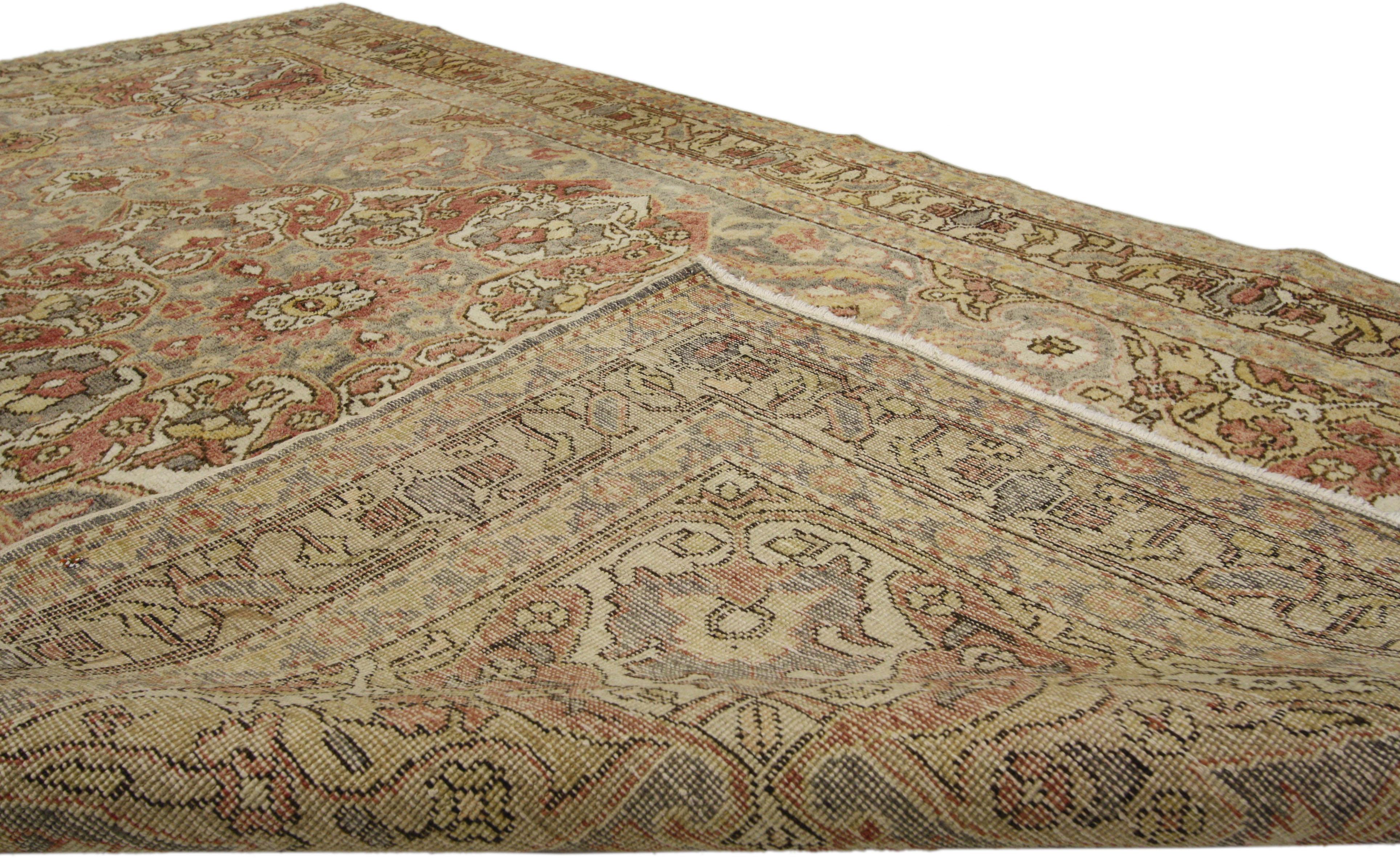Vintage Turkish Sivas Rug with Rustic Cottage Arts & Crafts Style In Distressed Condition For Sale In Dallas, TX