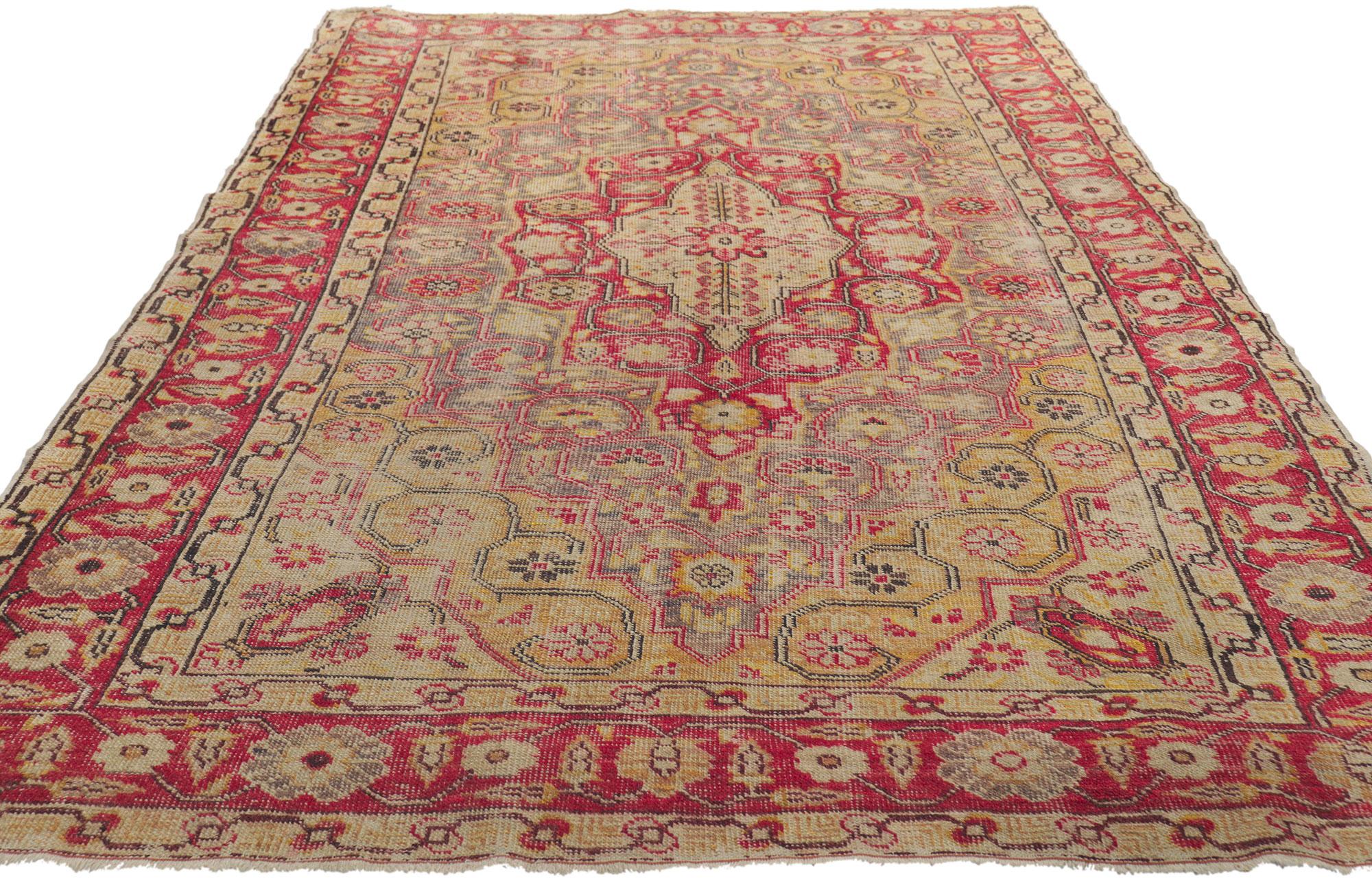 Hand-Knotted Vintage Turkish Sivas Rug with Rustic Farmhouse Style For Sale