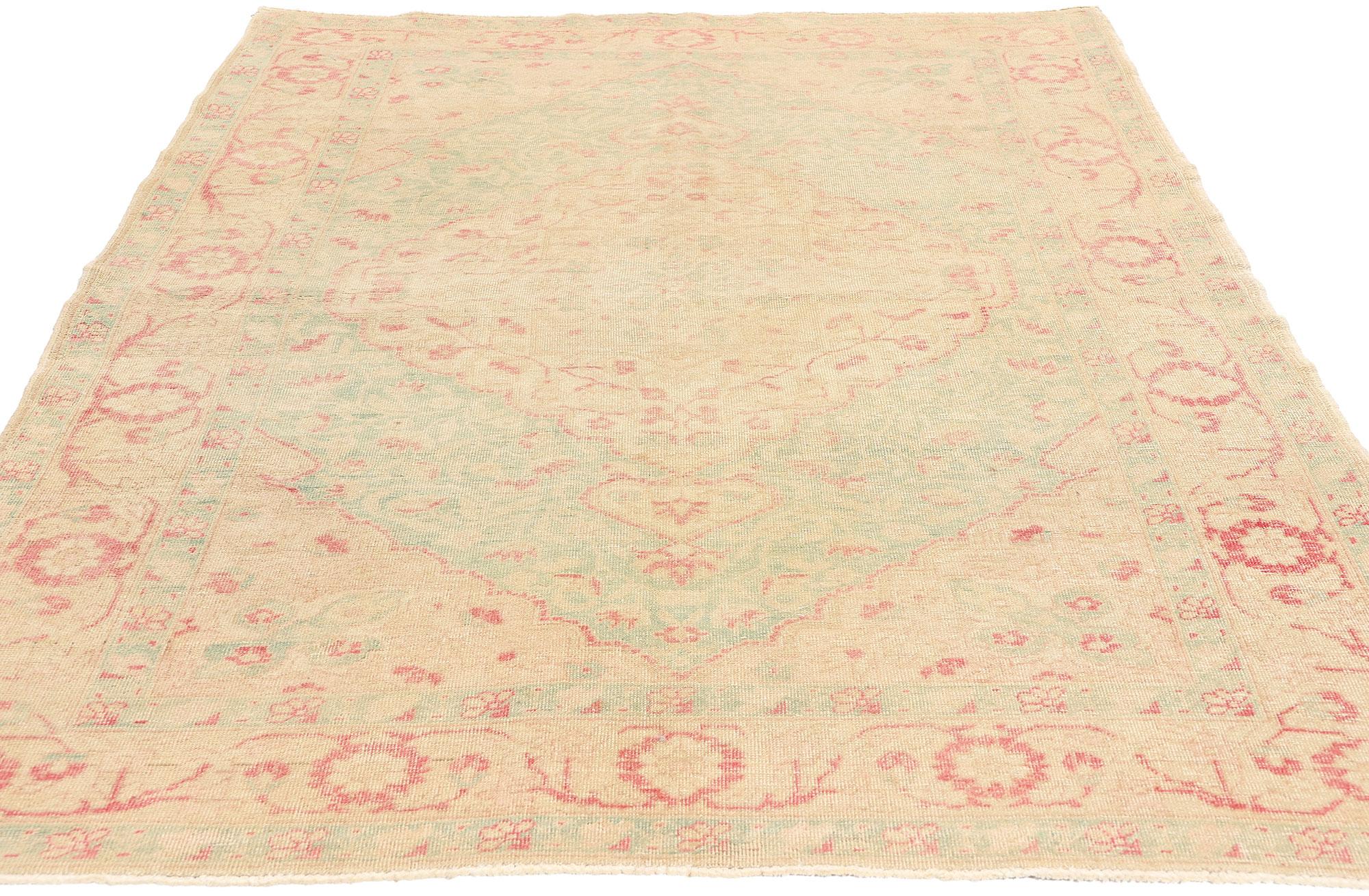 Oushak Vintage Turkish Sivas Rug with Soft Earth-Tone Colors For Sale