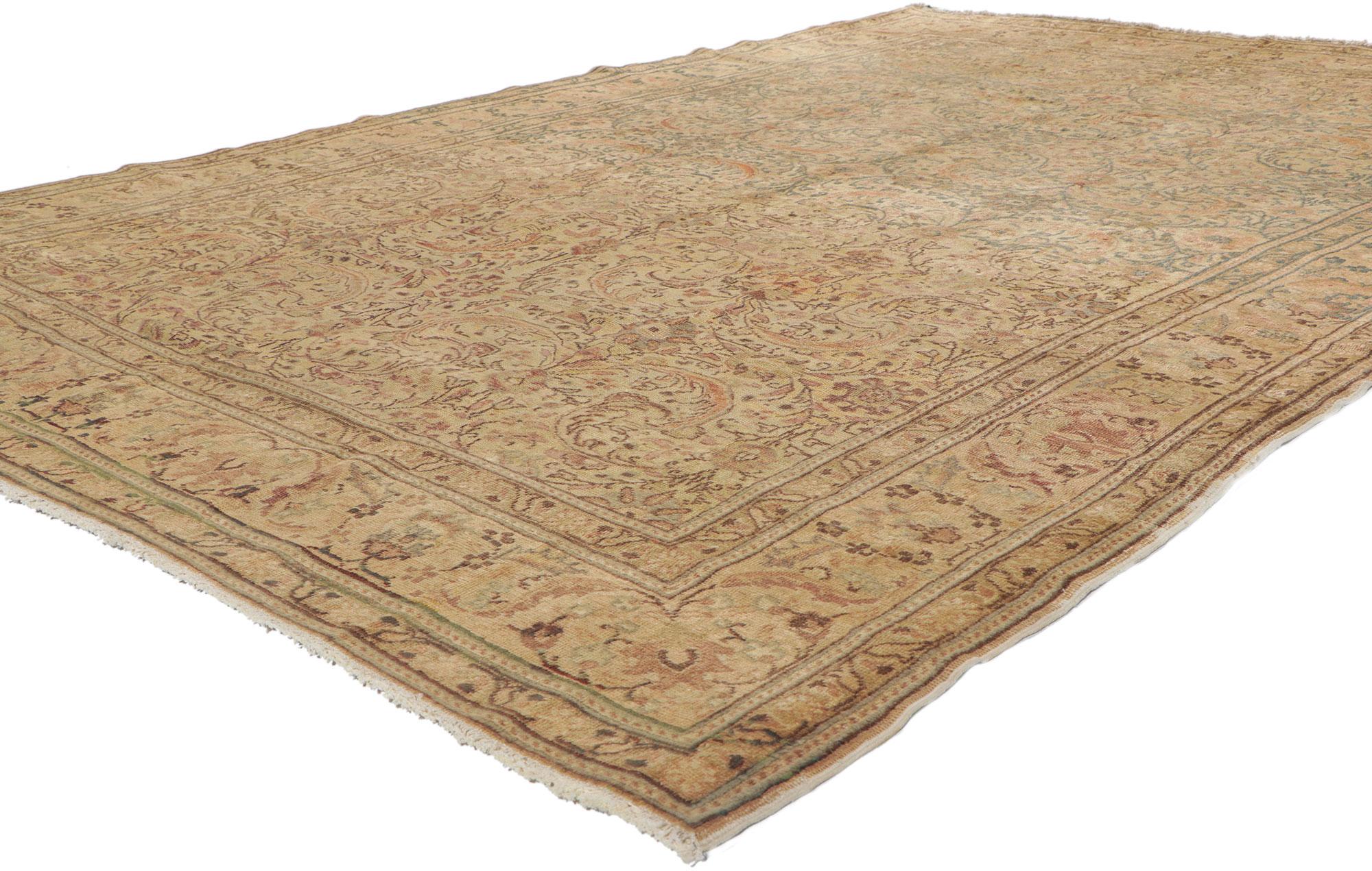73149 Vintage Turkish Sivas Rug, 06'04 X 09'03. 
This hand-knotted wool vintage Turkish Sivas rug features an all-over Herati pattern spread across an abrashed cream field. The classic Herati pattern, also known as the Mahi or Fish pattern, is