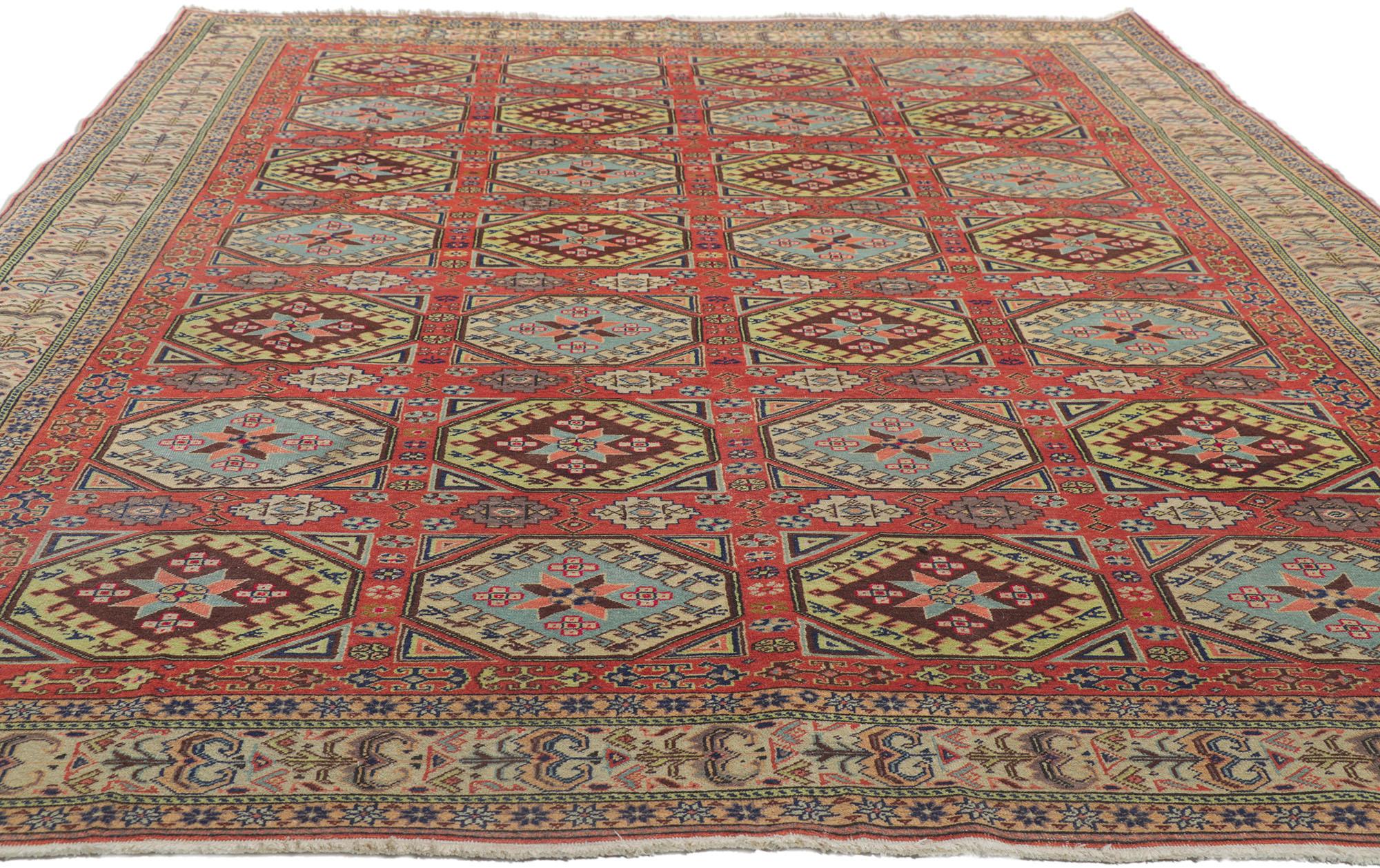 Hand-Knotted Vintage Turkish Sivas Rug with Tribal Style For Sale