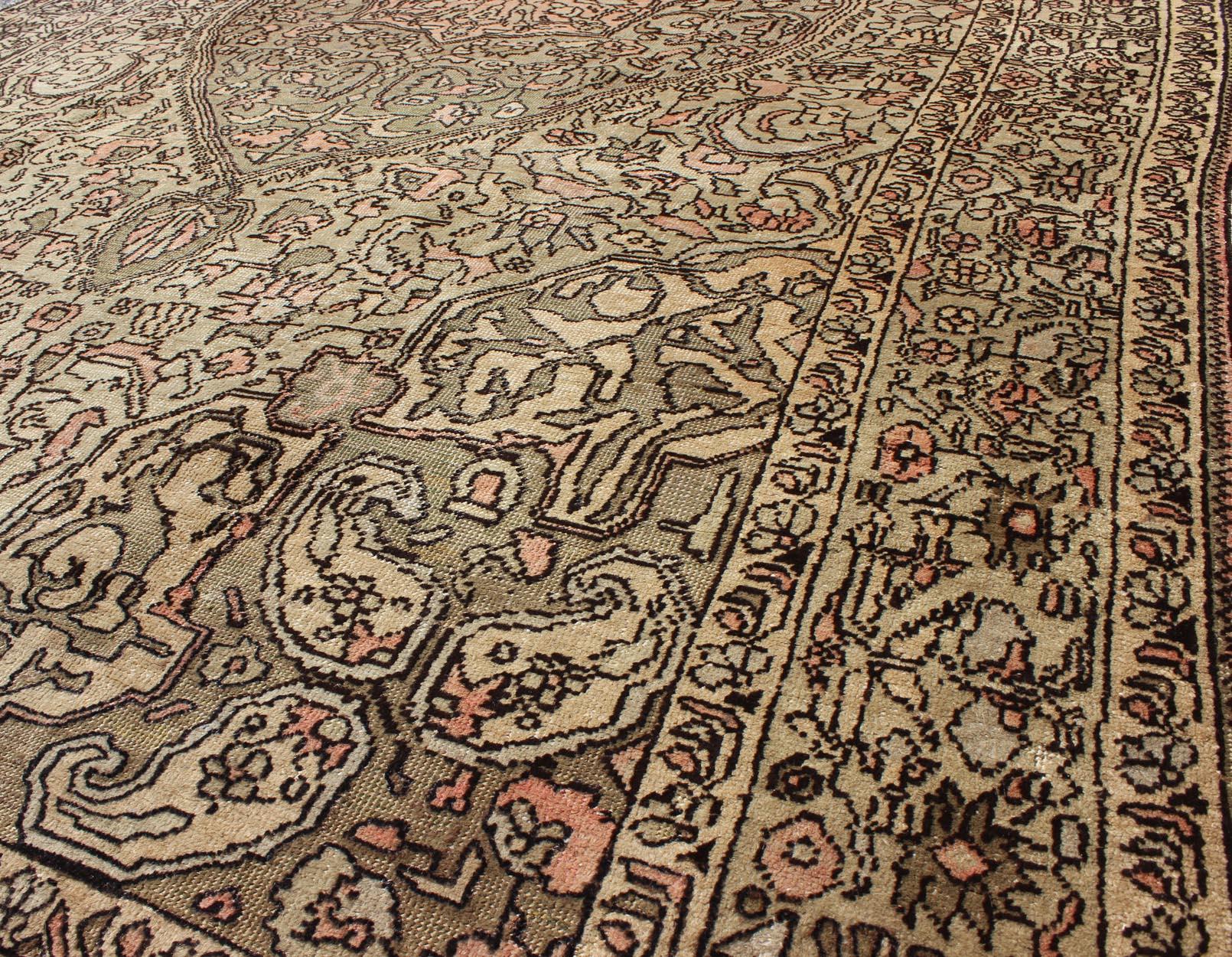 Wool Vintage Turkish Sivas with Floral Central Medallion in Coral and Earthy Tones For Sale
