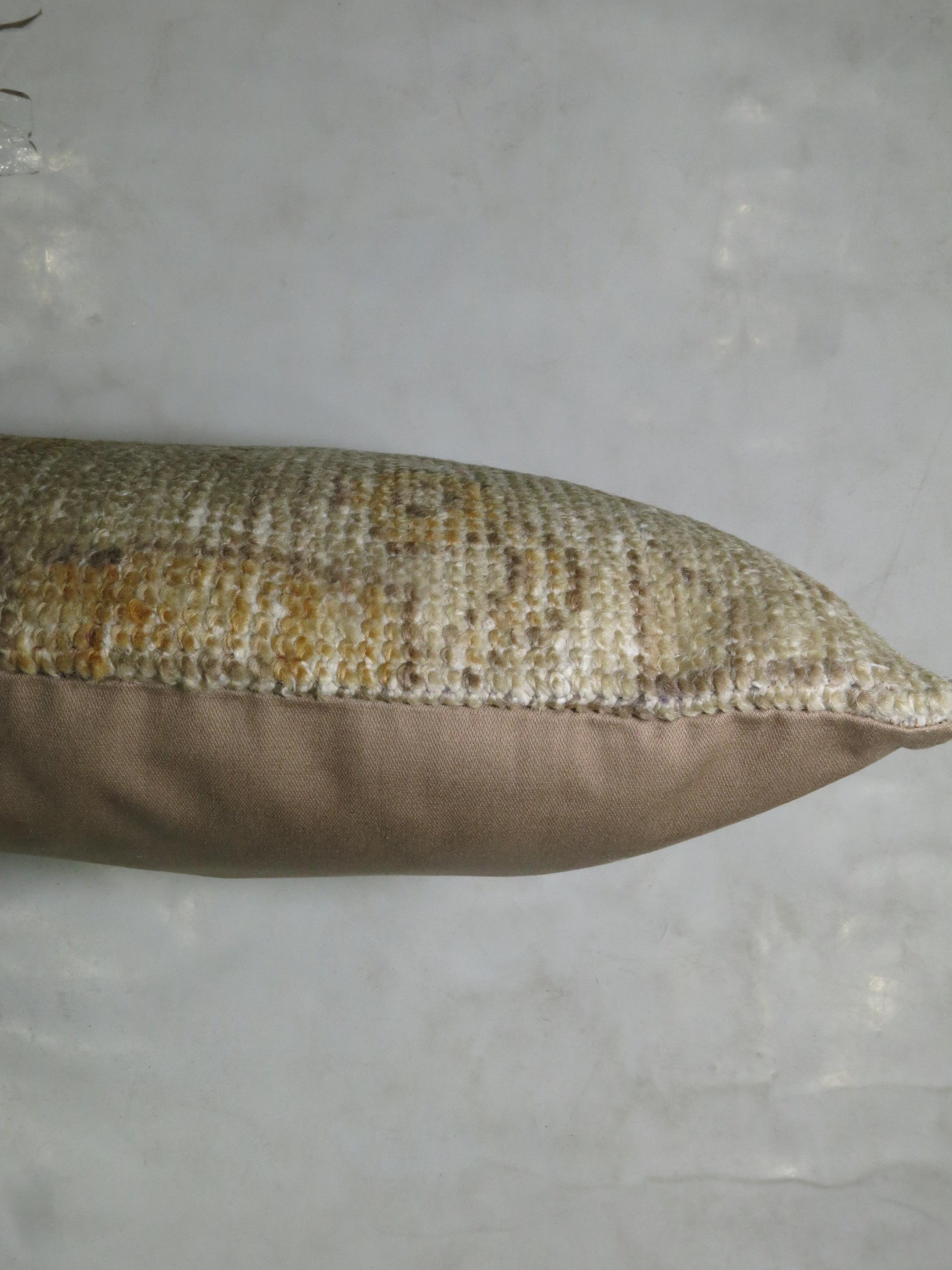 Pillow made from a vintage Turkish Oushak rug, yellow gold and gray.

14'' x 23''