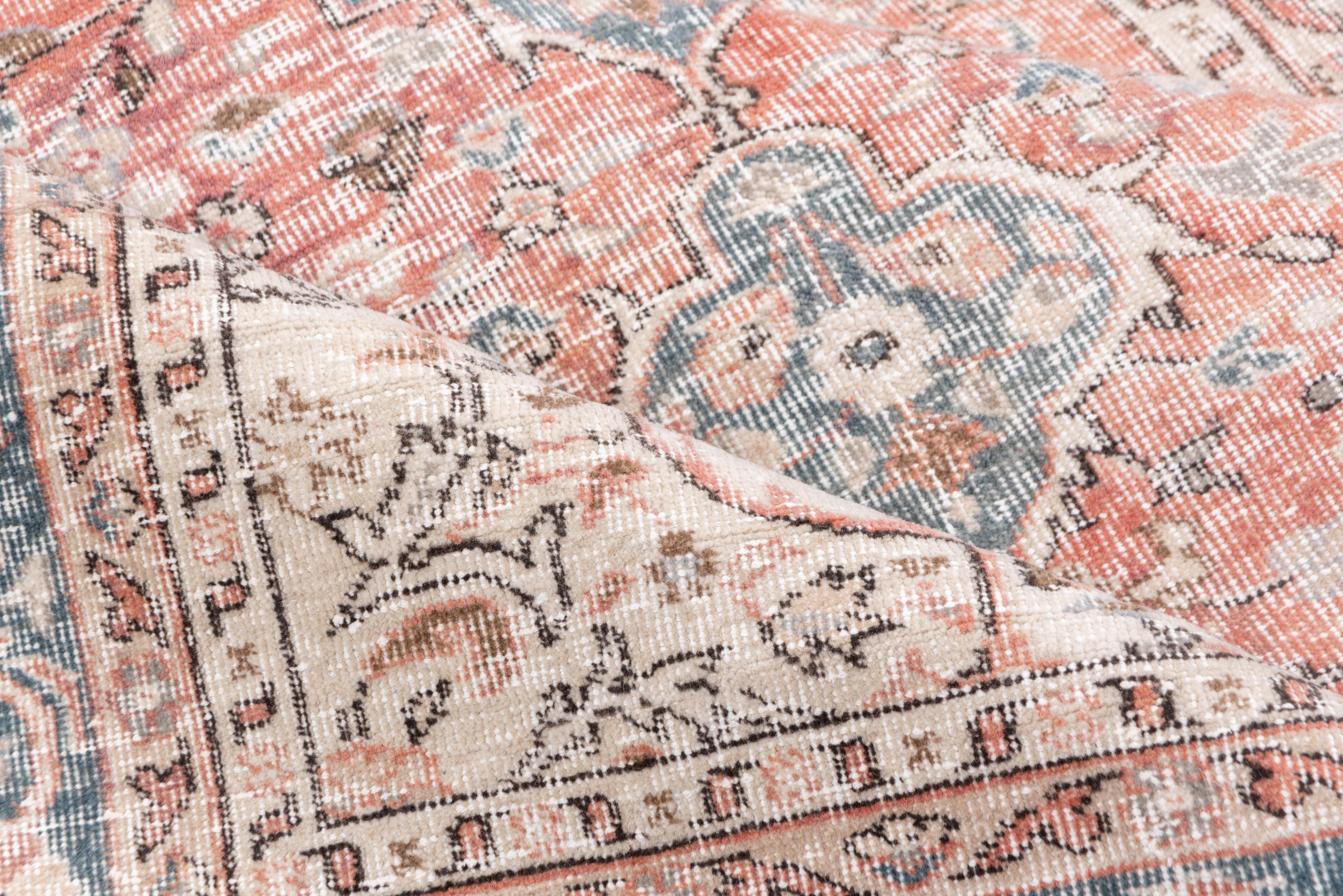 Hand-Knotted Vintage Turkish Sparta Carpet, Coral and Ivory Field For Sale