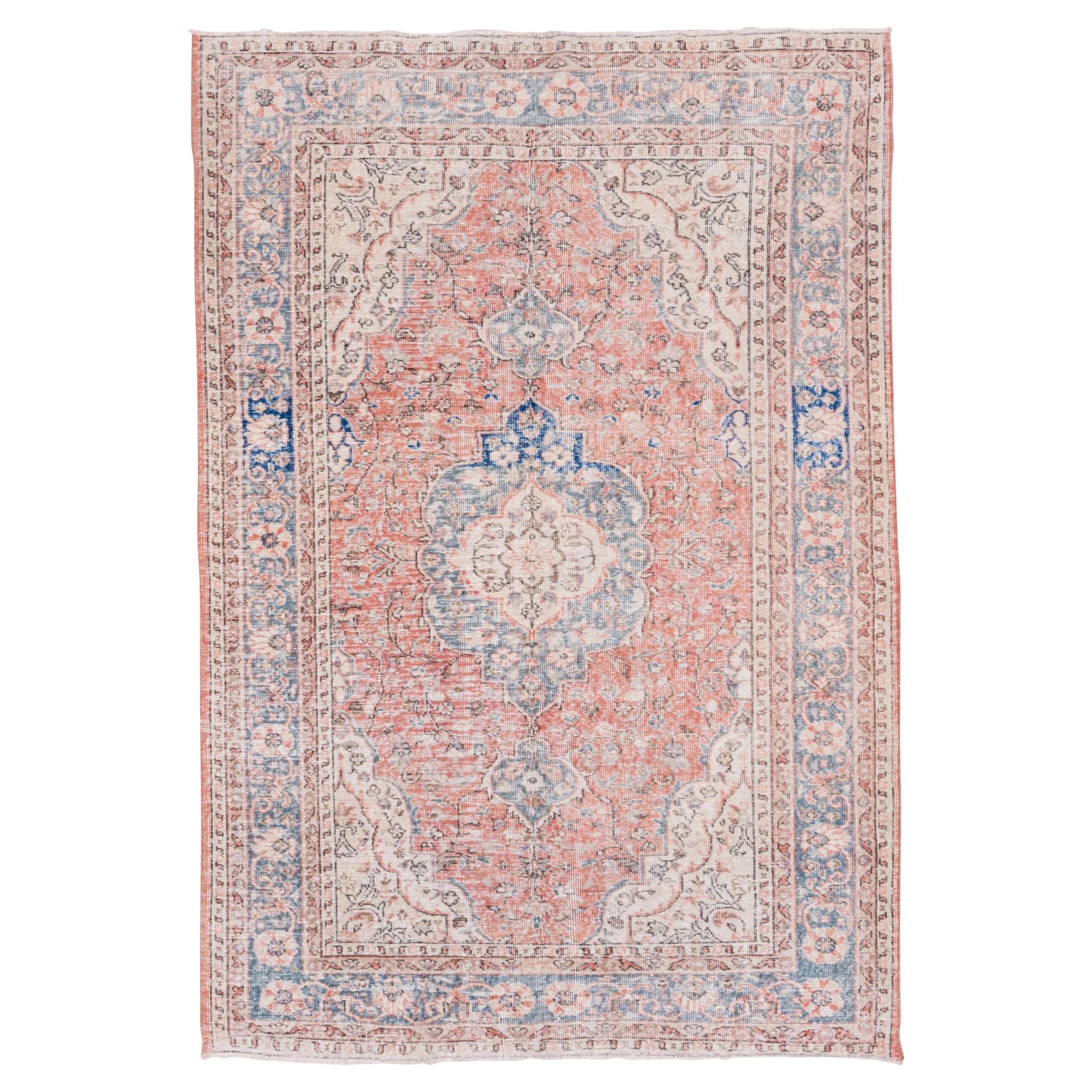 Vintage Turkish Sparta Carpet, Coral and Ivory Field For Sale
