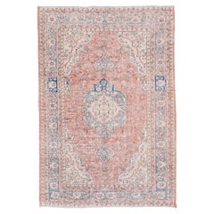 Vintage Turkish Sparta Carpet, Coral and Ivory Field