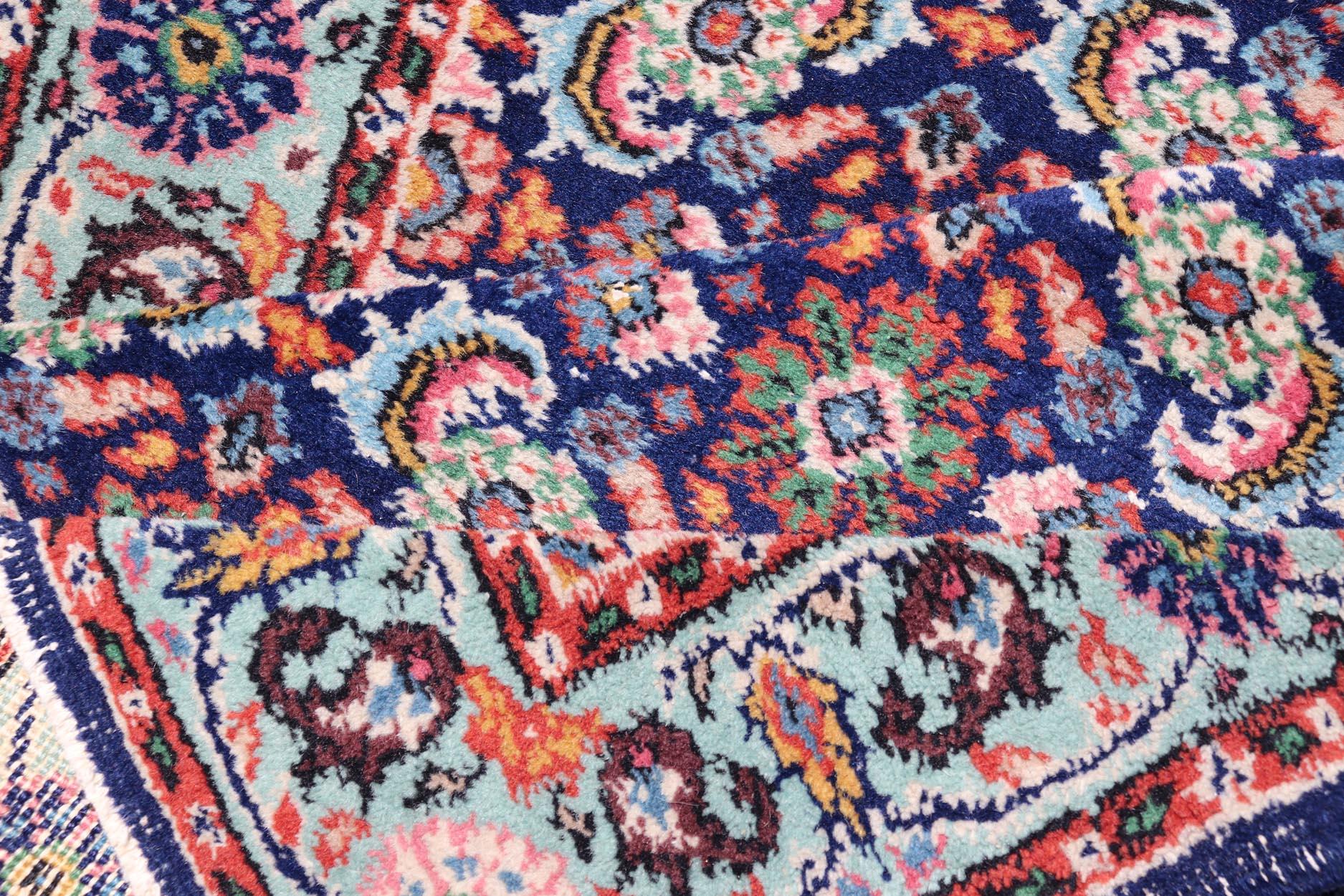 Vintage Turkish Sparta Oushak Rug in Deep Blue, Red, and Green 3'0 x 5'0 For Sale 4