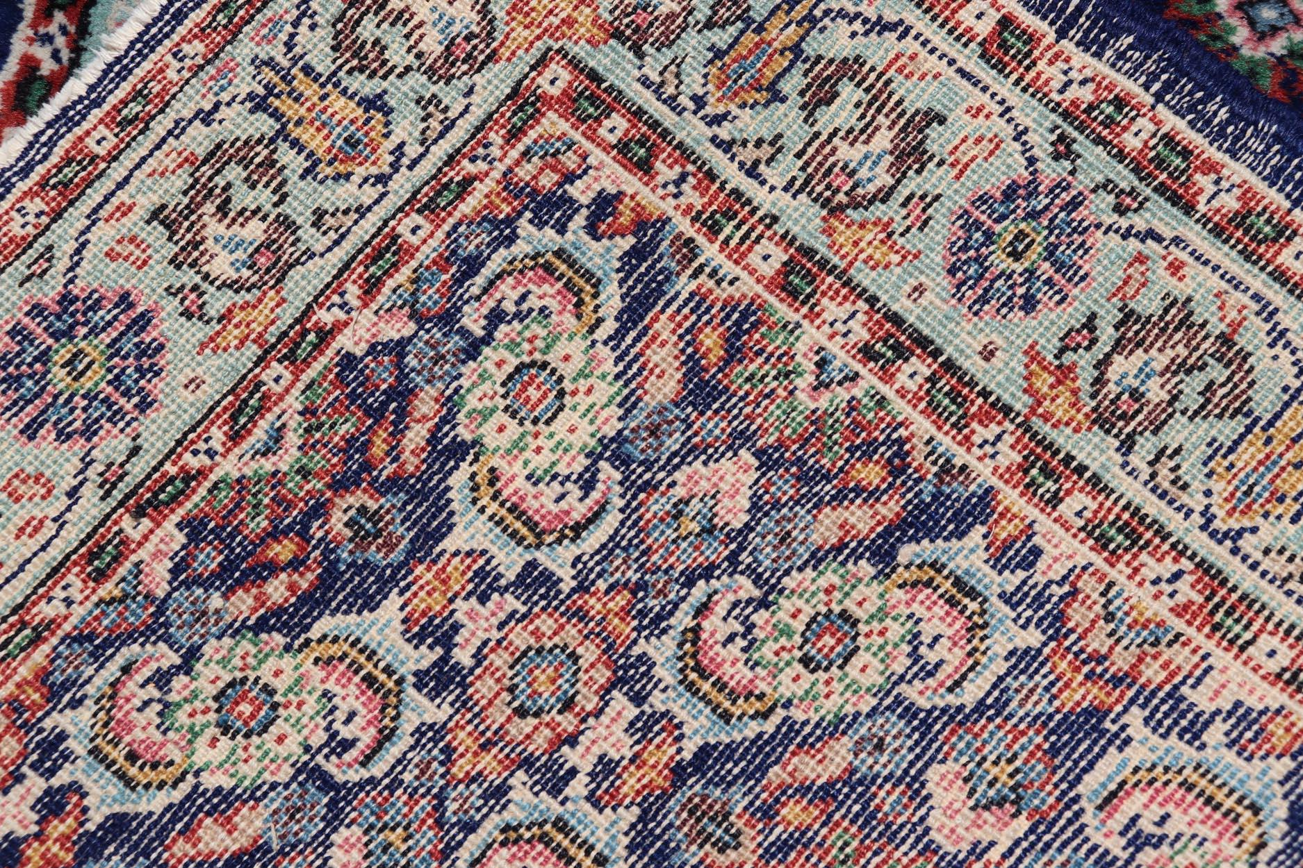 Vintage Turkish Sparta Oushak Rug in Deep Blue, Red, and Green 3'0 x 5'0 For Sale 5