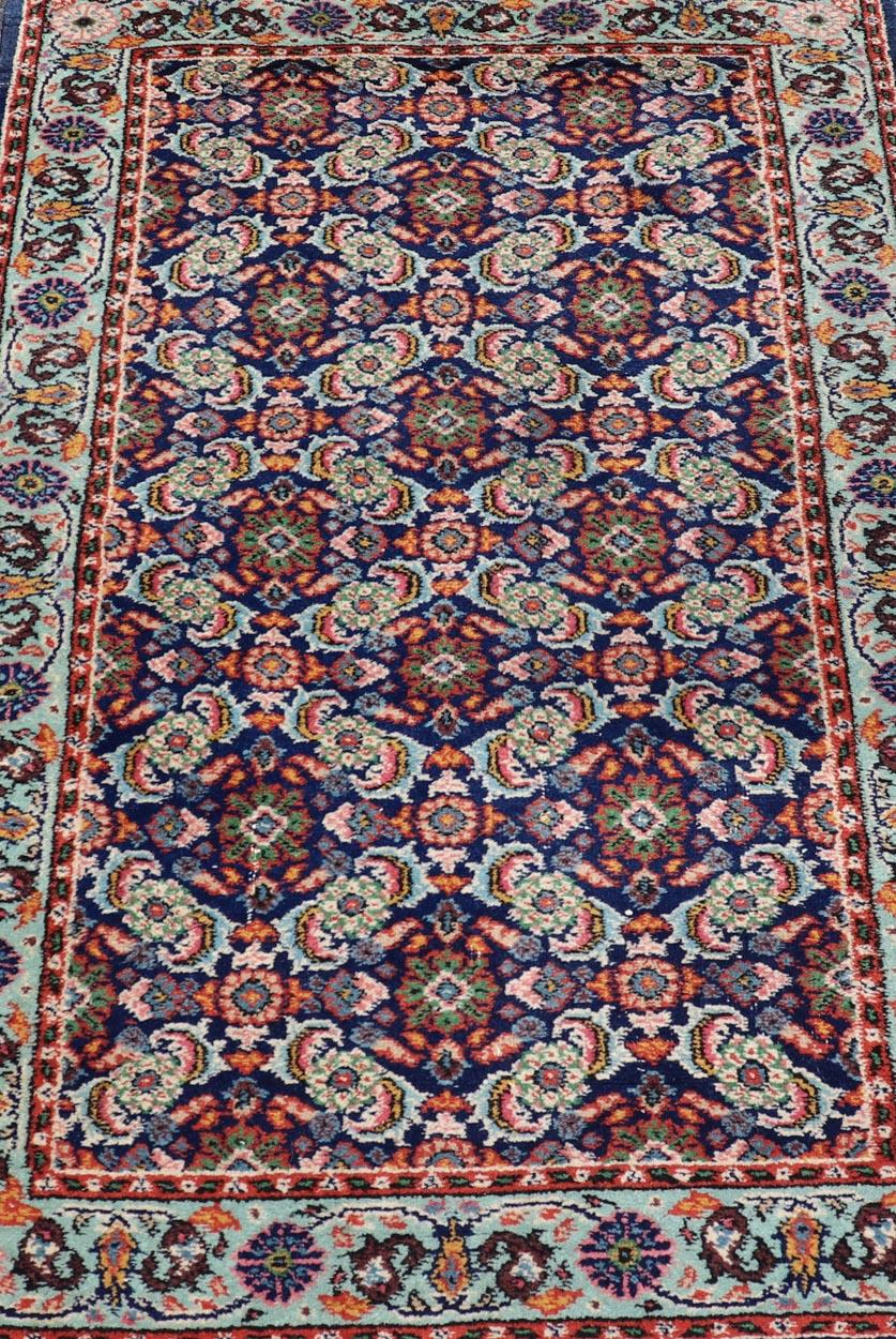 Vintage Turkish Sparta Oushak Rug in Deep Blue, Red, and Green 3'0 x 5'0 In Good Condition For Sale In Atlanta, GA