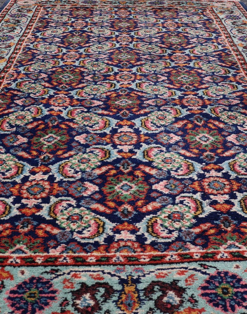 20th Century Vintage Turkish Sparta Oushak Rug in Deep Blue, Red, and Green 3'0 x 5'0 For Sale