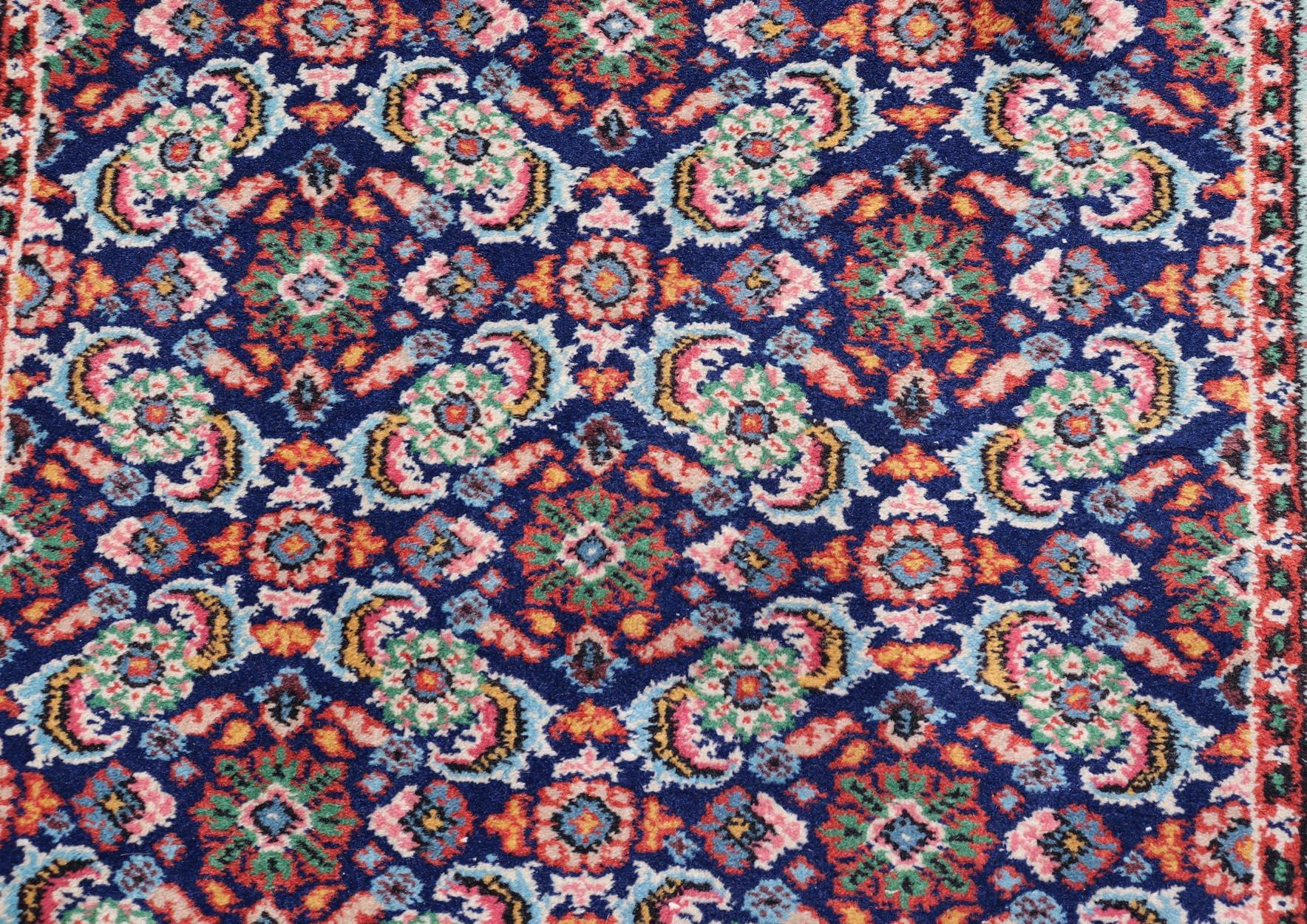 Vintage Turkish Sparta Oushak Rug in Deep Blue, Red, and Green 3'0 x 5'0 For Sale 1