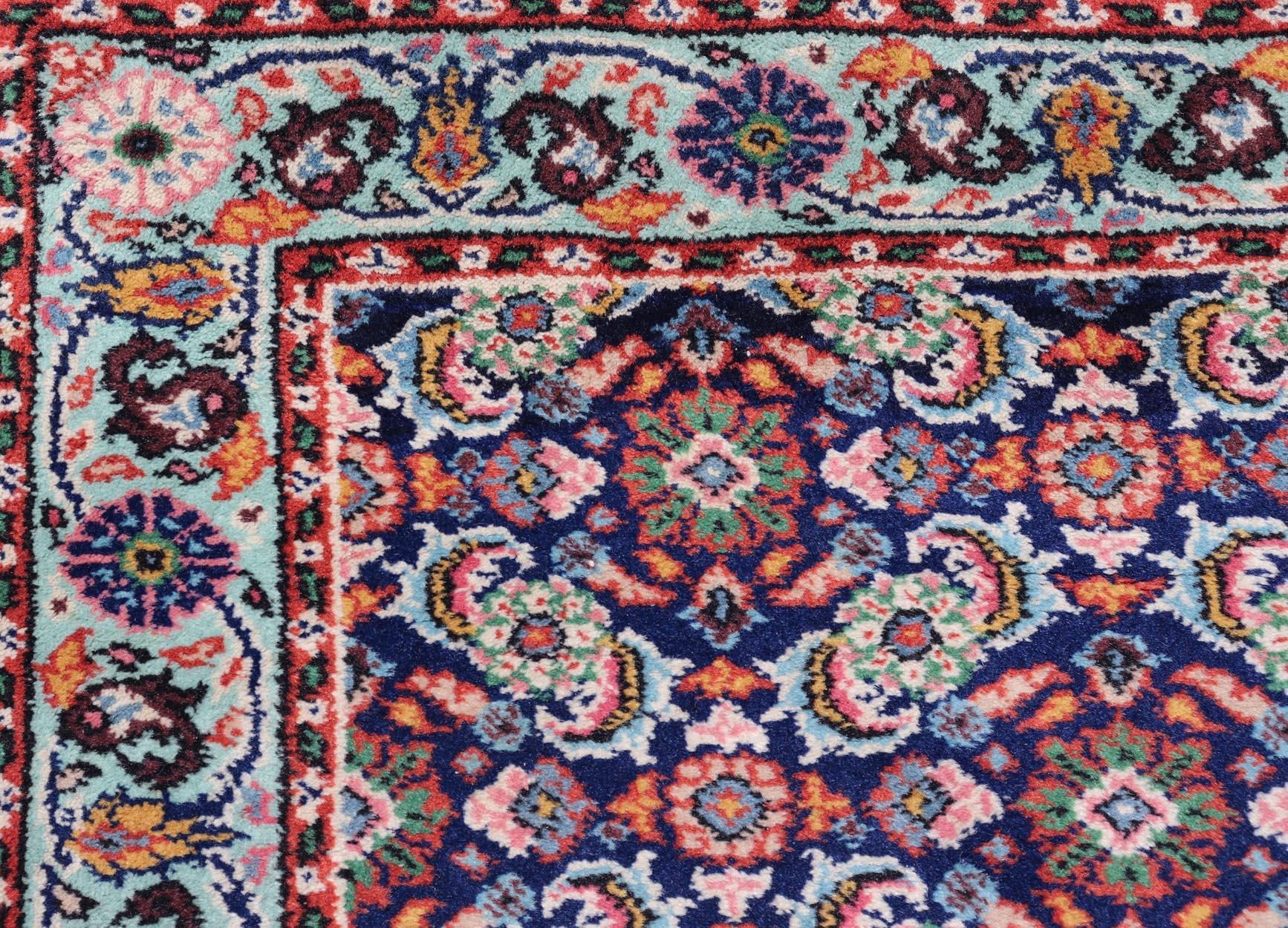 Vintage Turkish Sparta Oushak Rug in Deep Blue, Red, and Green 3'0 x 5'0 For Sale 2