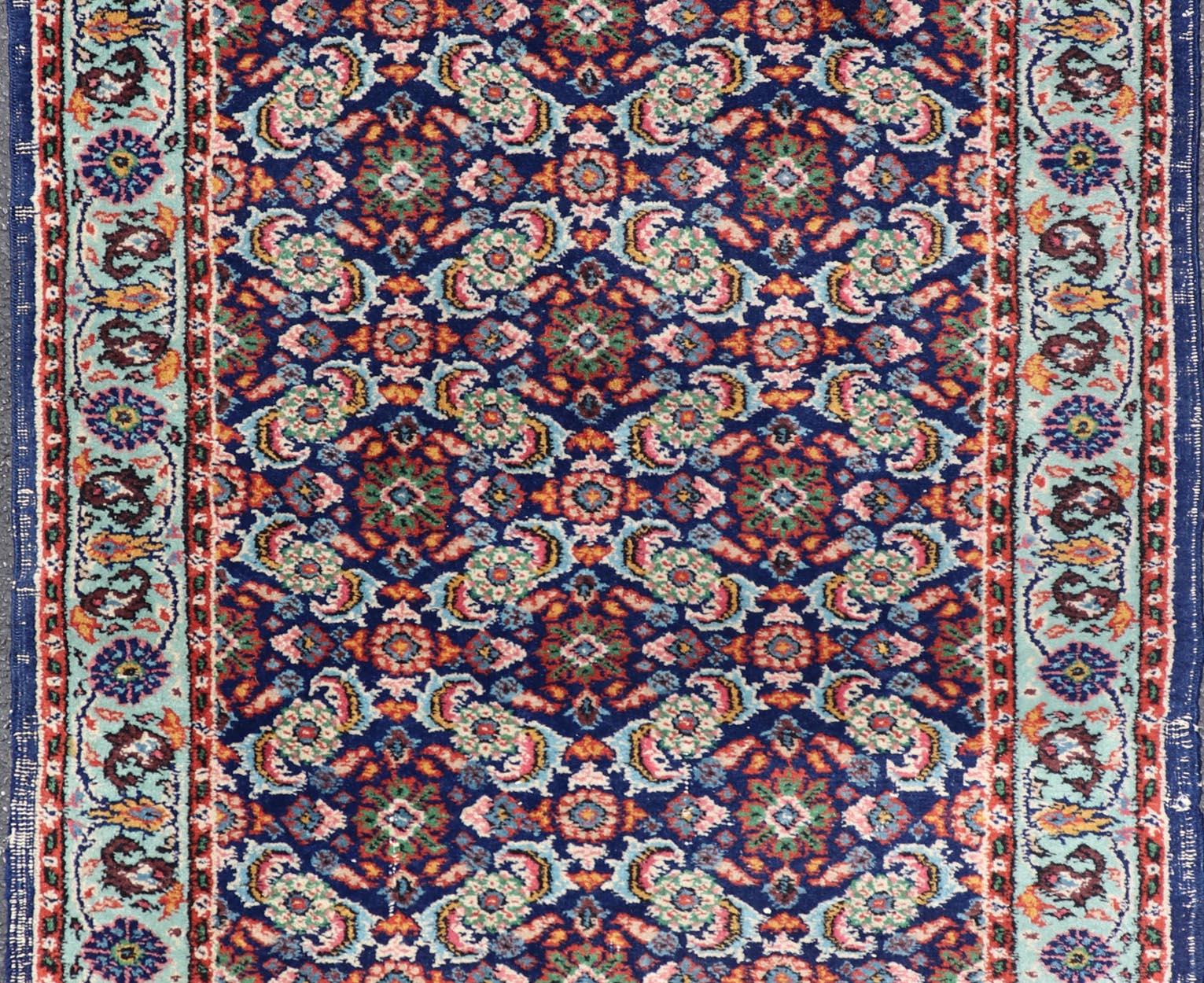 Vintage Turkish Sparta Oushak Rug in Deep Blue, Red, and Green 3'0 x 5'0 For Sale 3
