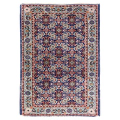Vintage Turkish Sparta Oushak Rug in Deep Blue, Red, and Green 3'0 x 5'0