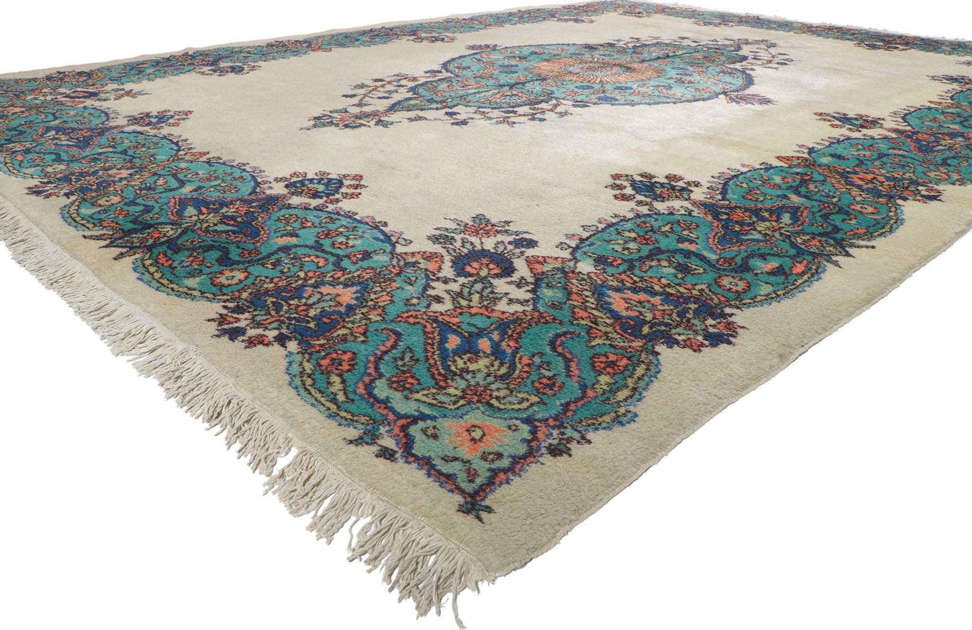 78291 Vintage Turkish Sparta Rug 09'10 x 13'04. With it's timeless elegance and regal charm, this hand knotted wool vintage Turkish Sparta rug beautifully embodies Victorian style. A central medallion anchored with delicate palmette pendants on