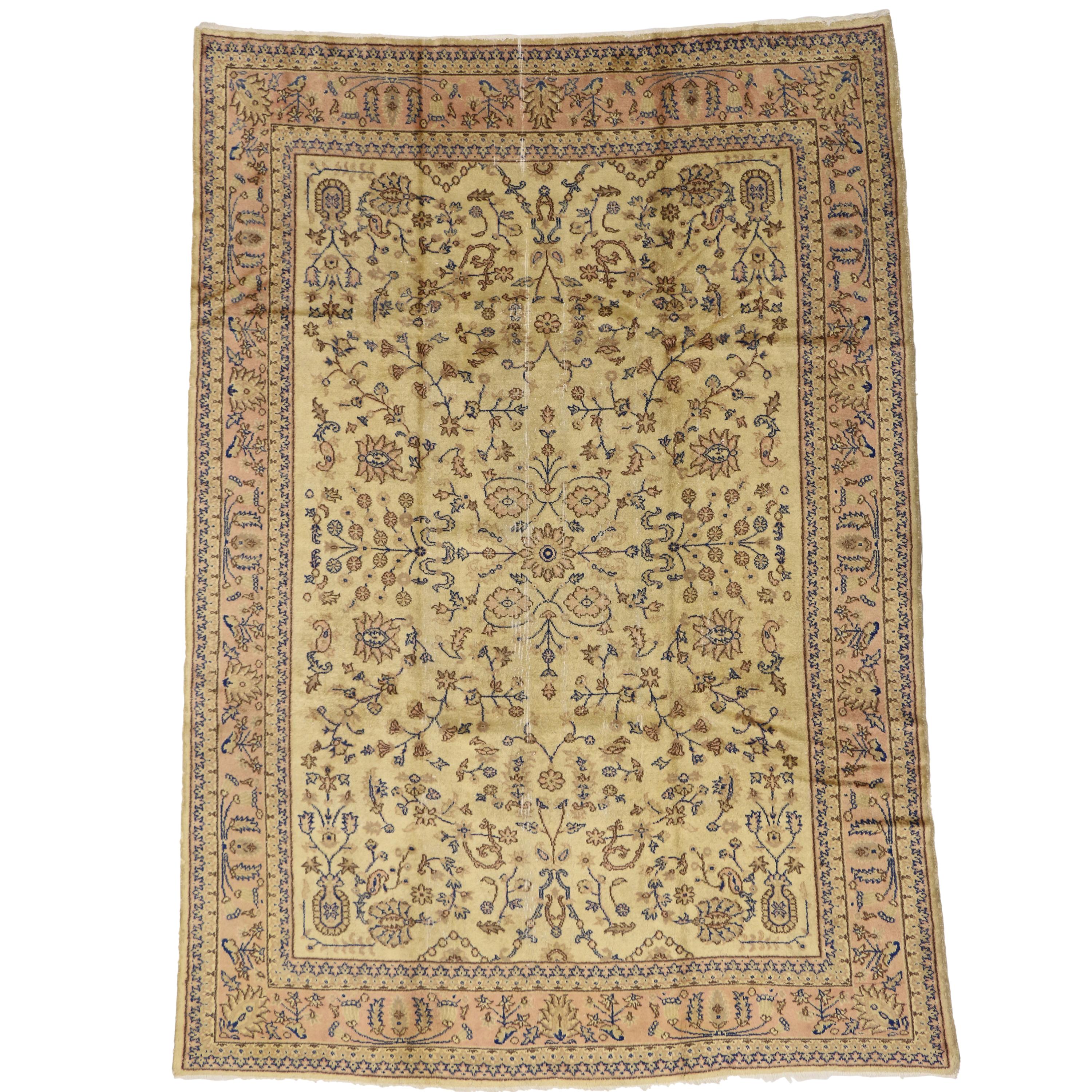 Vintage Turkish Sparta Rug with Romantic French Provincial Style For Sale