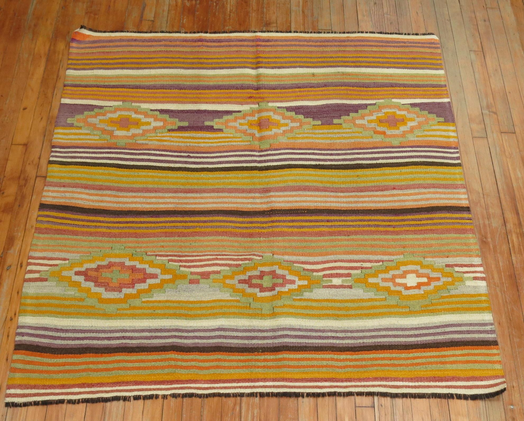 Native American Vintage Turkish Square 5 foot Kilim For Sale