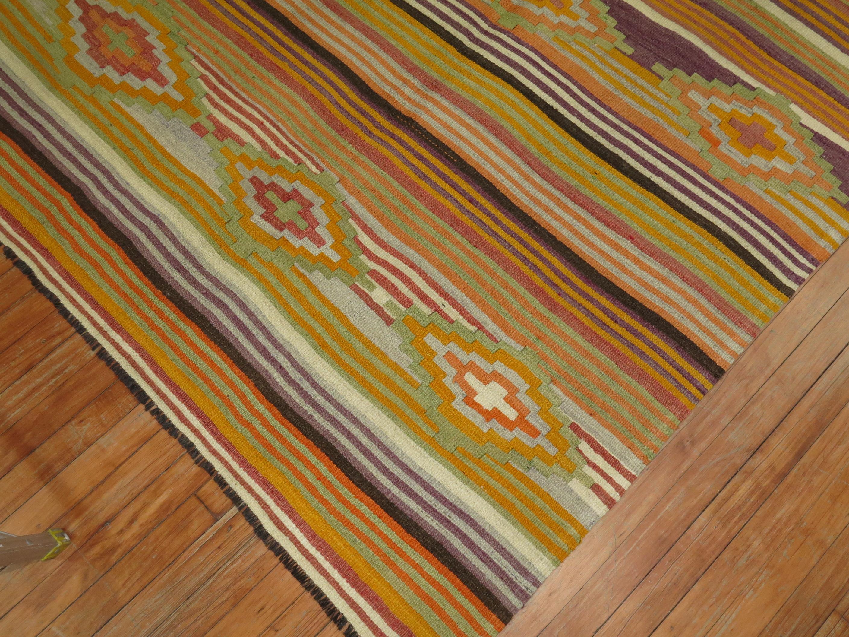Hand-Knotted Vintage Turkish Square 5 foot Kilim For Sale