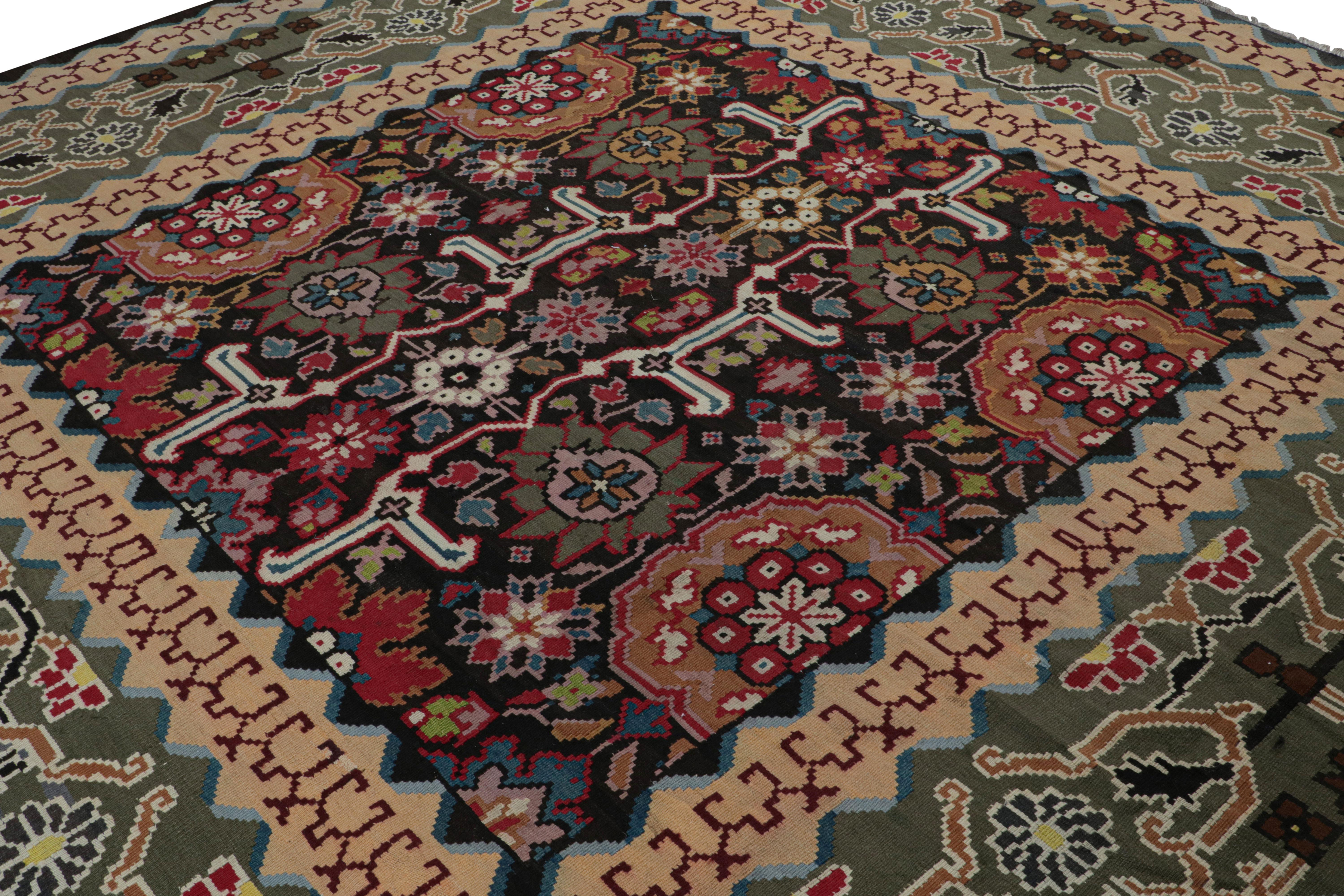 Hand-Knotted Vintage Turkish Square Kilim in Brown, with Geometric Patterns For Sale